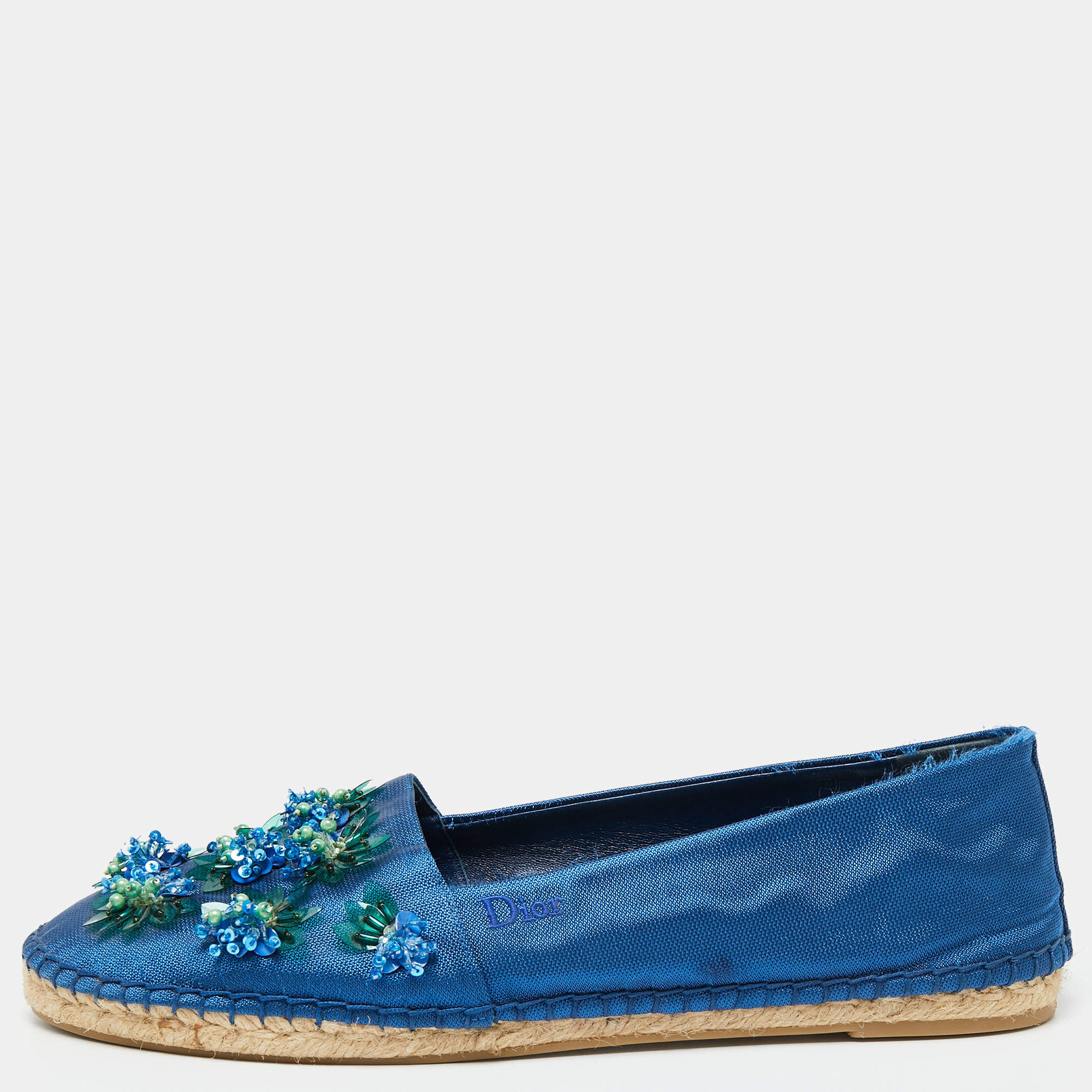 مملوكة مسبقًا Dior Blue Canvas Flower Embellished Espadrille Flats Size 40