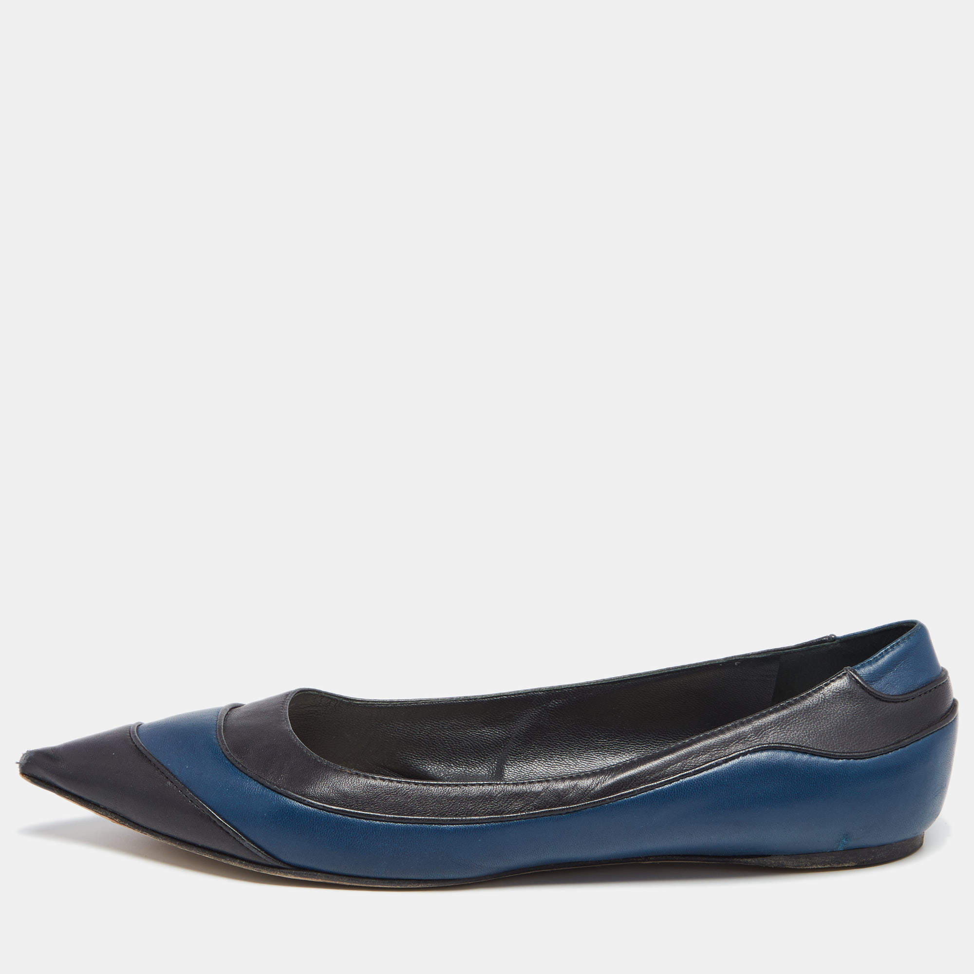 Pre Owned Dior Black/Blue Leather Pointed Toe Ballet Flats Size 41  