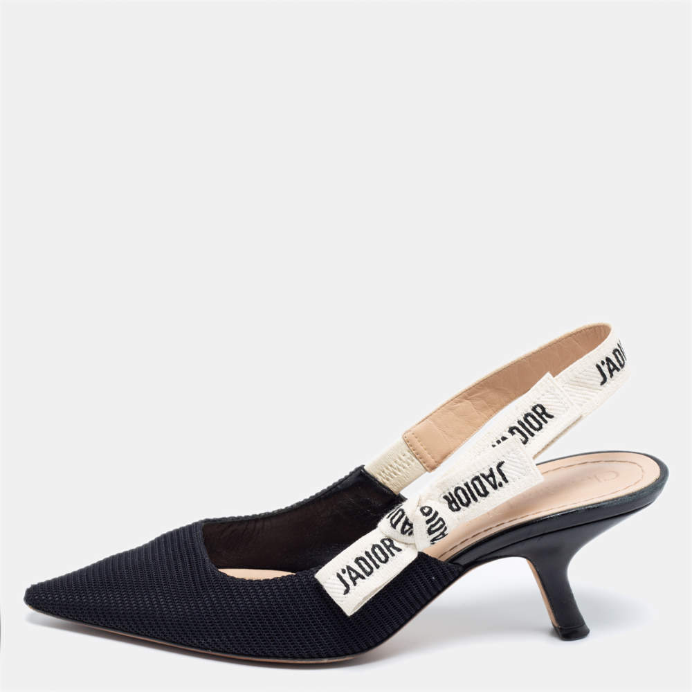 Pre Owned حذاء كعب عالي ديور جادور قماش تقني أسود فتحة كعب مقاس 37