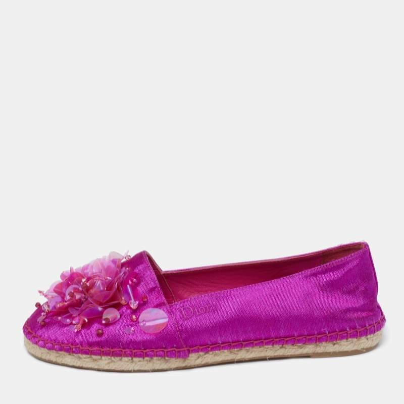 Dior Pink Canvas Embellished Espadrille Flats Size 36