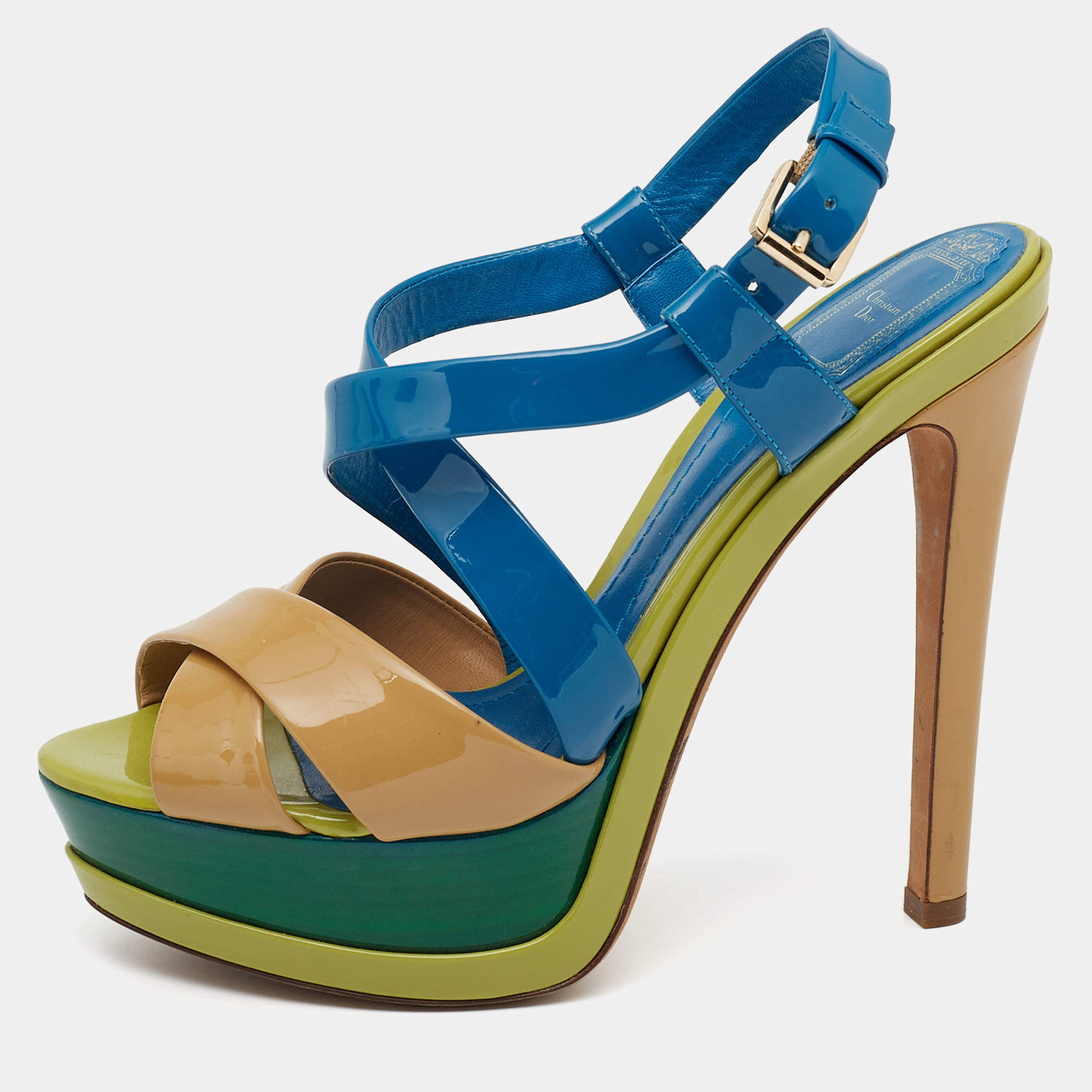 Pre Owned صندل ديور جلد لامع متعدد الألوان نعل سميك مقاس 39