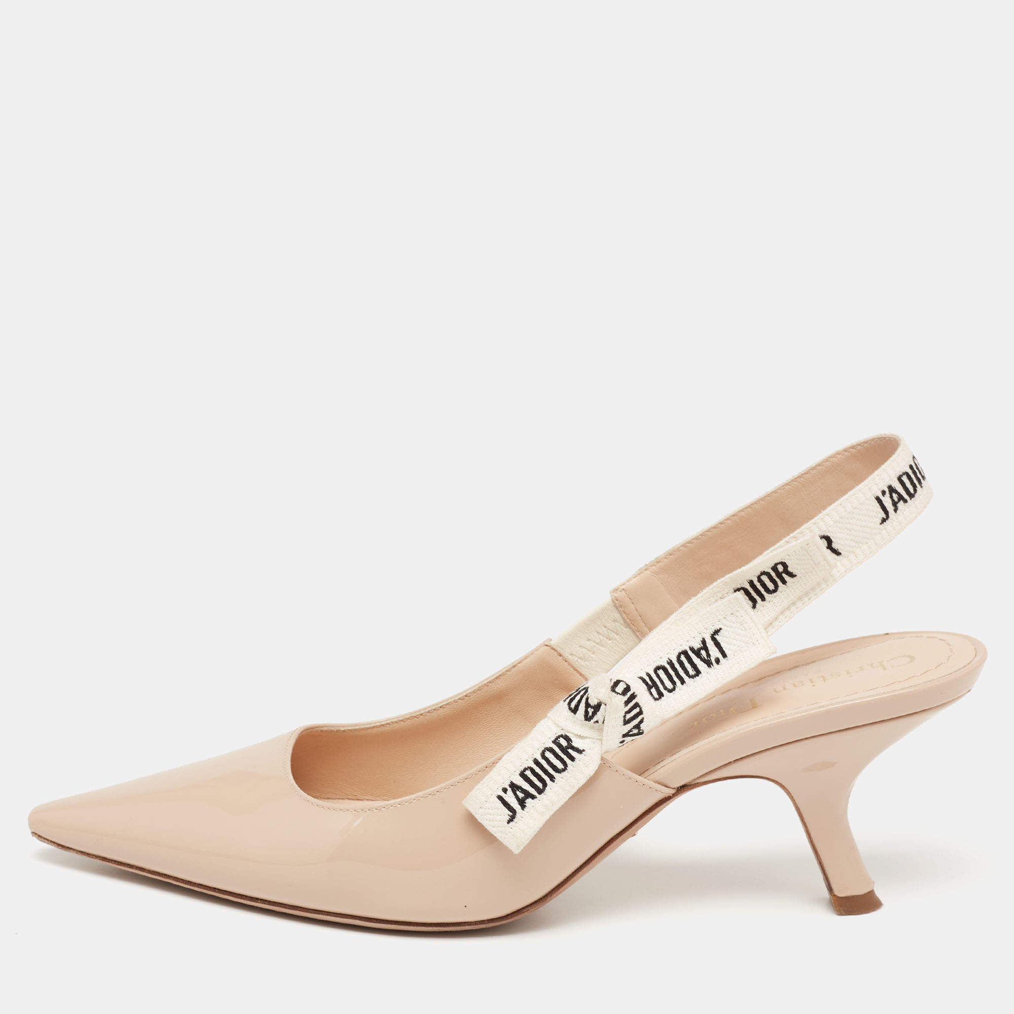 Dior Beige Patent Leather J'adior Slingback Sandals Size 38.5