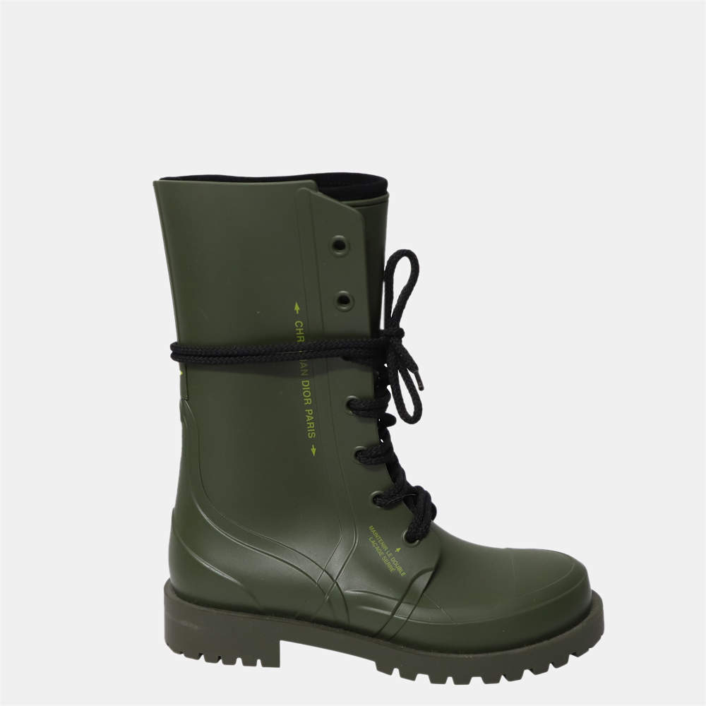Dior Green Rubber Diorcamp Rain Boots Size EU 37