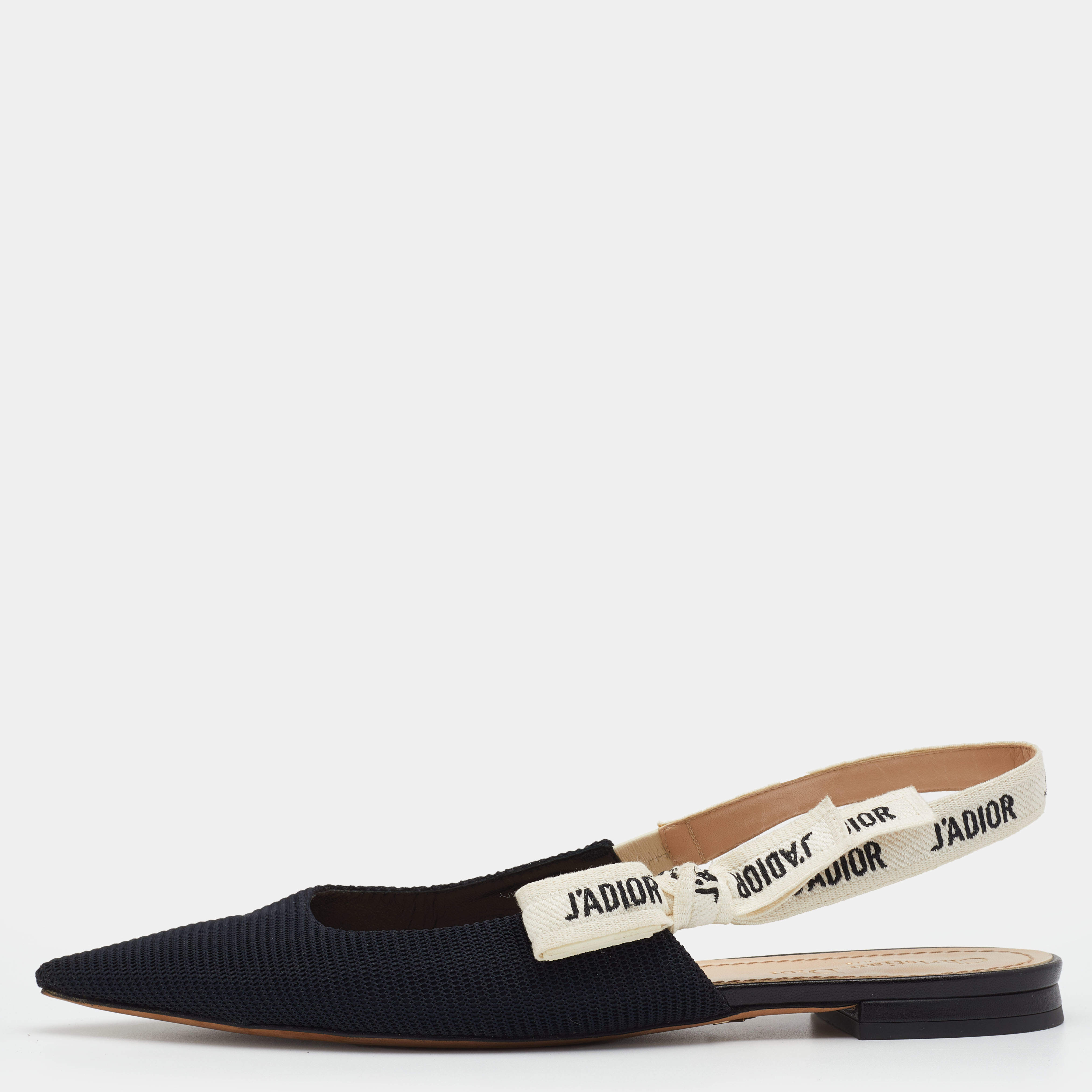 Dior Black Technical Fabric J'adior Pointed Toe Flat Slingback Sandals Size 40
