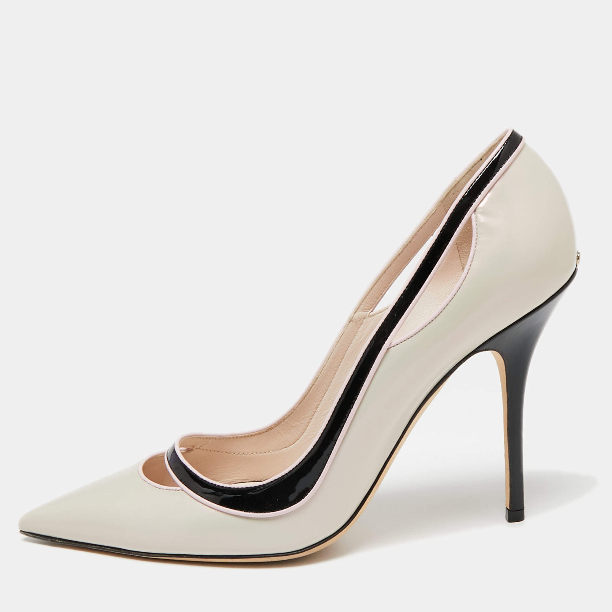 Pre Owned حذاء كعب عالي ديور جلد وجلد ثلاثي اللون مقدمة مدببة مقاس 41