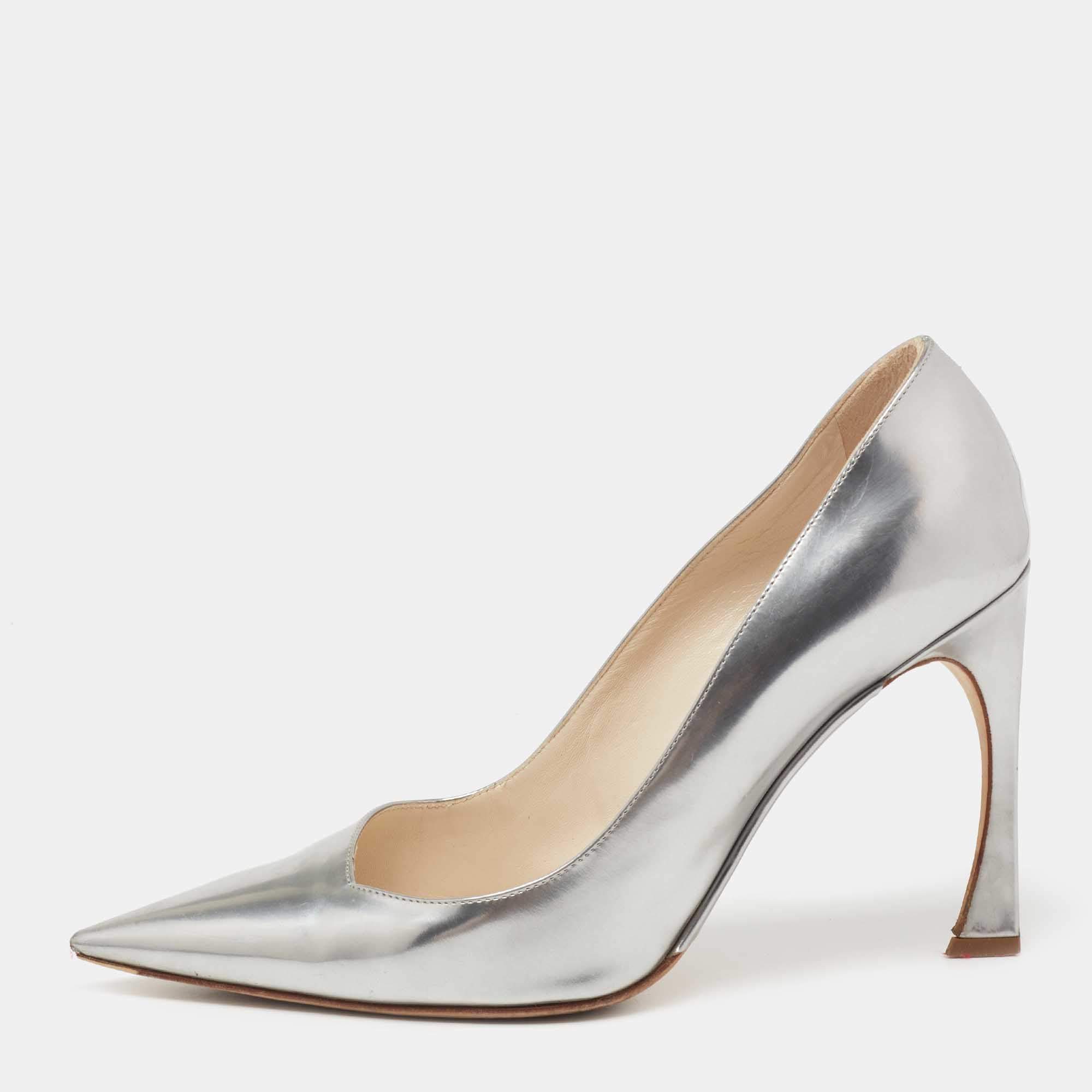 Pre Owned Dior Silver Patent Leather Songe Pointed Toe Pumps Size 41