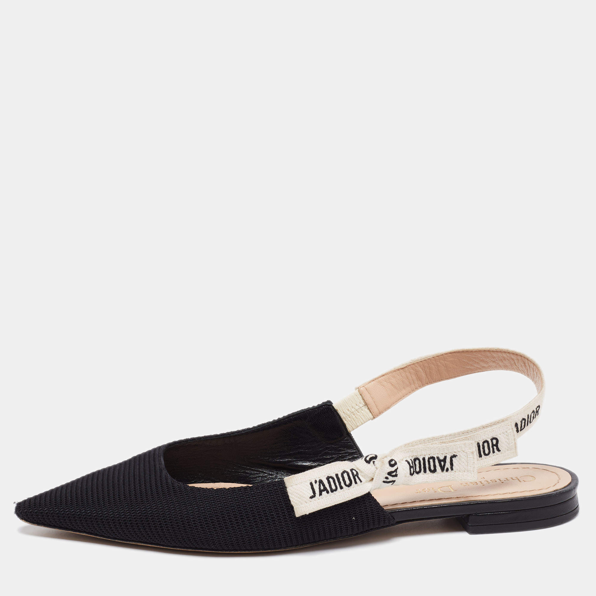 مملوكة مسبقًا Dior Black Technical Fabric J'Adior Pointed Toe Flat Slingback Sandals Size 40