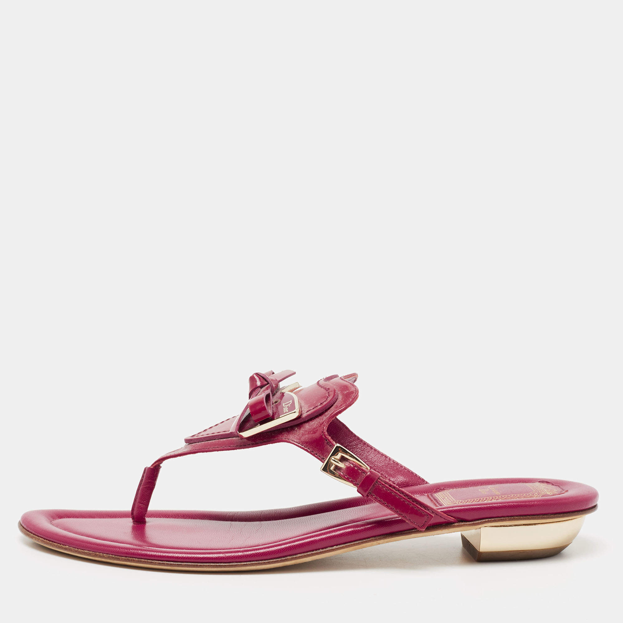Dior Red Patent  Leather Bow Flat Sandals Size 38