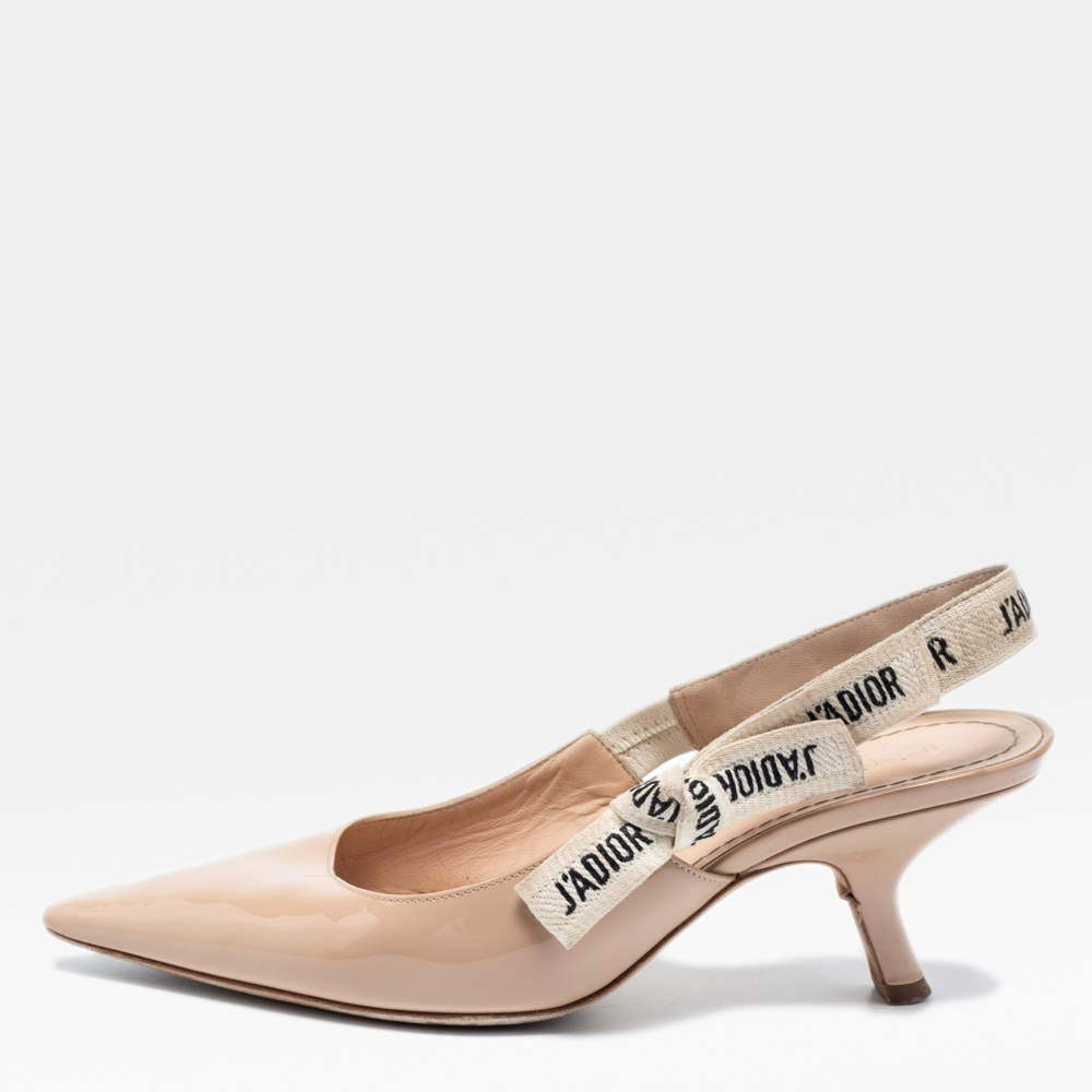 Pre Owned Dior Beige Patent Leather J'adior Slingback Pumps Size 37.5