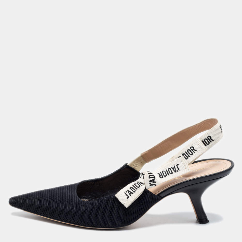 Pre Owned Dior Black Knit Fabric Pointed Toe J'Adior Slingback Pumps Size 40