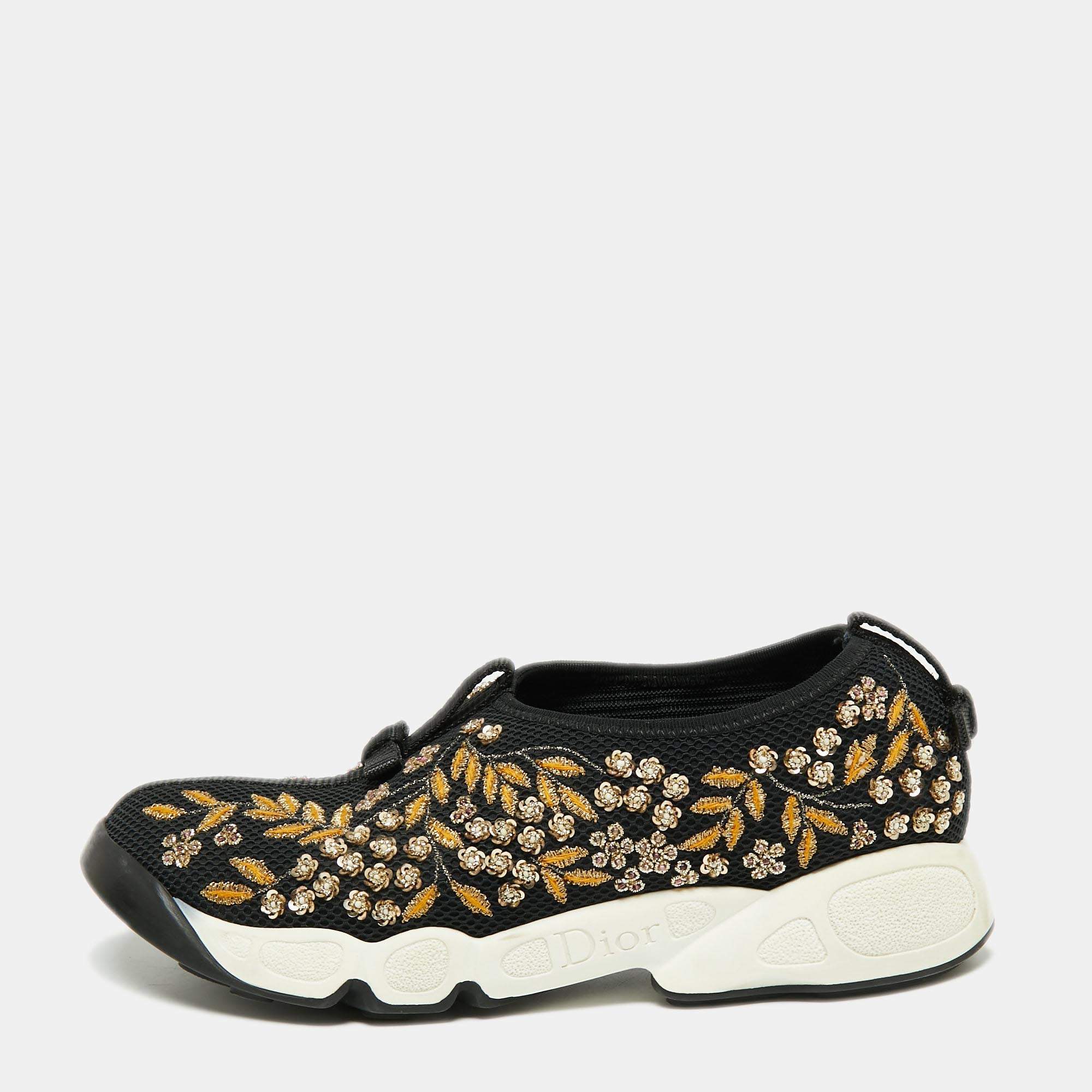 Pre Owned Dior  Black Mesh Crystal Embellished Fusion Sneakers Size 36