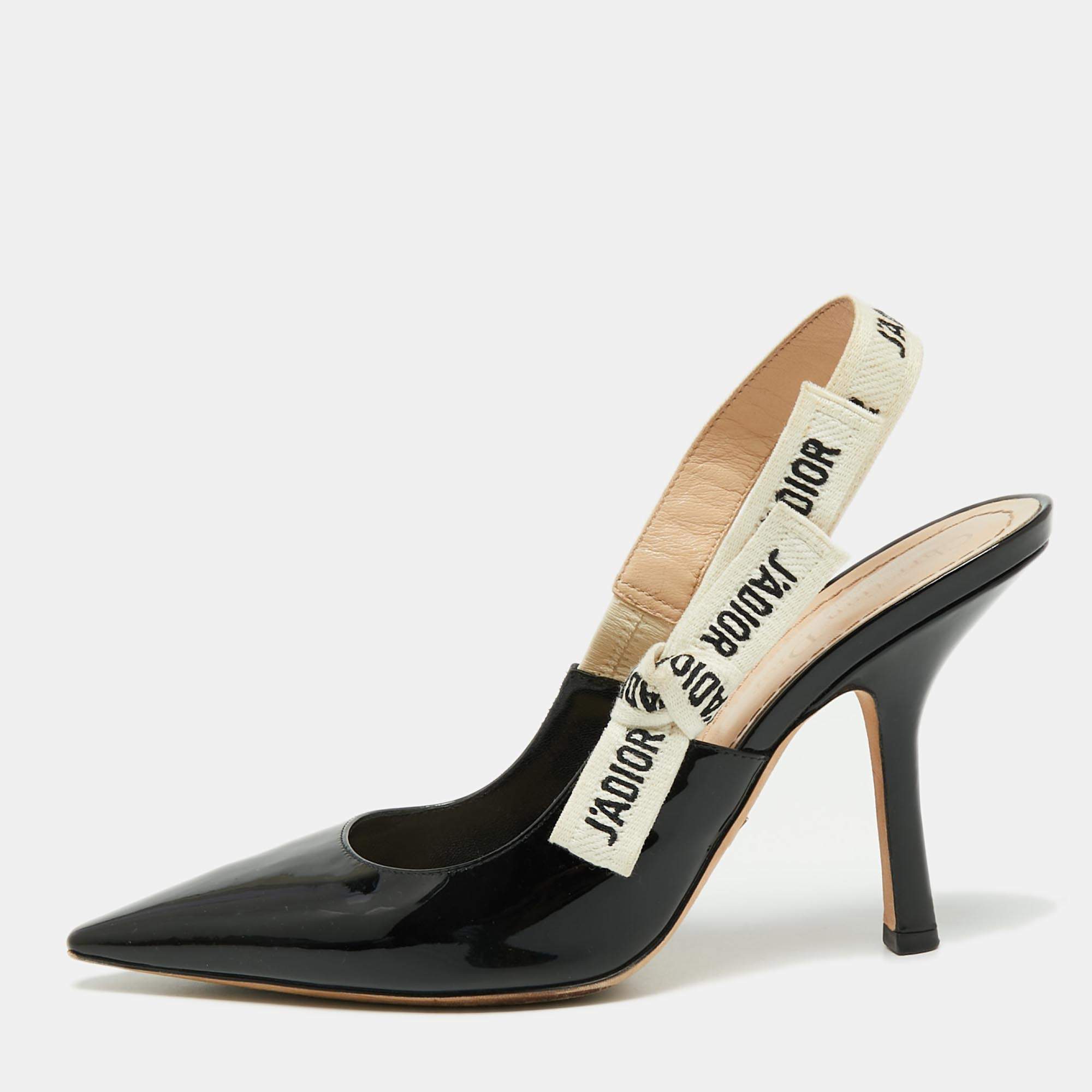 Pre Owned Dior Black Patent Leather J'adior Slingback Pumps Size 38.5