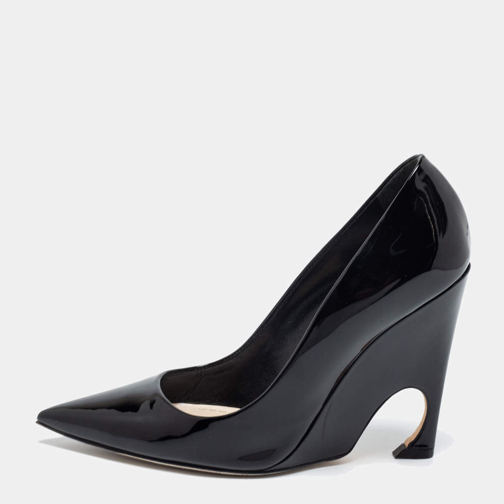 Pre Owned Dior Black Patent Leather Infinity Wedge Pumps Size 38.5