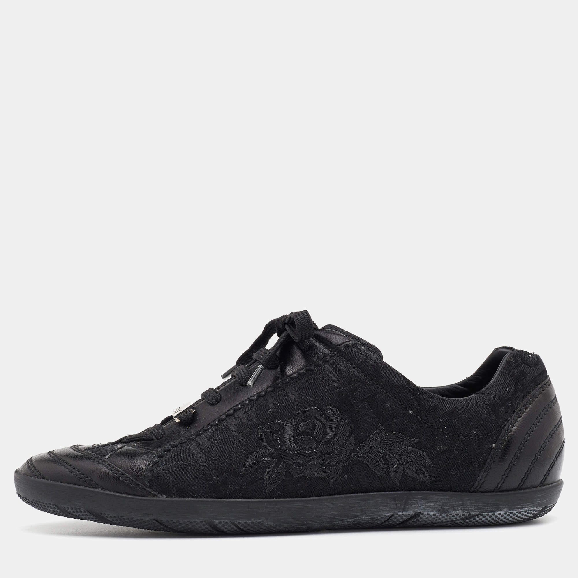 Pre Owned Dior Black Oblique Canvas and Leather Low Top Sneakers Size 36.5