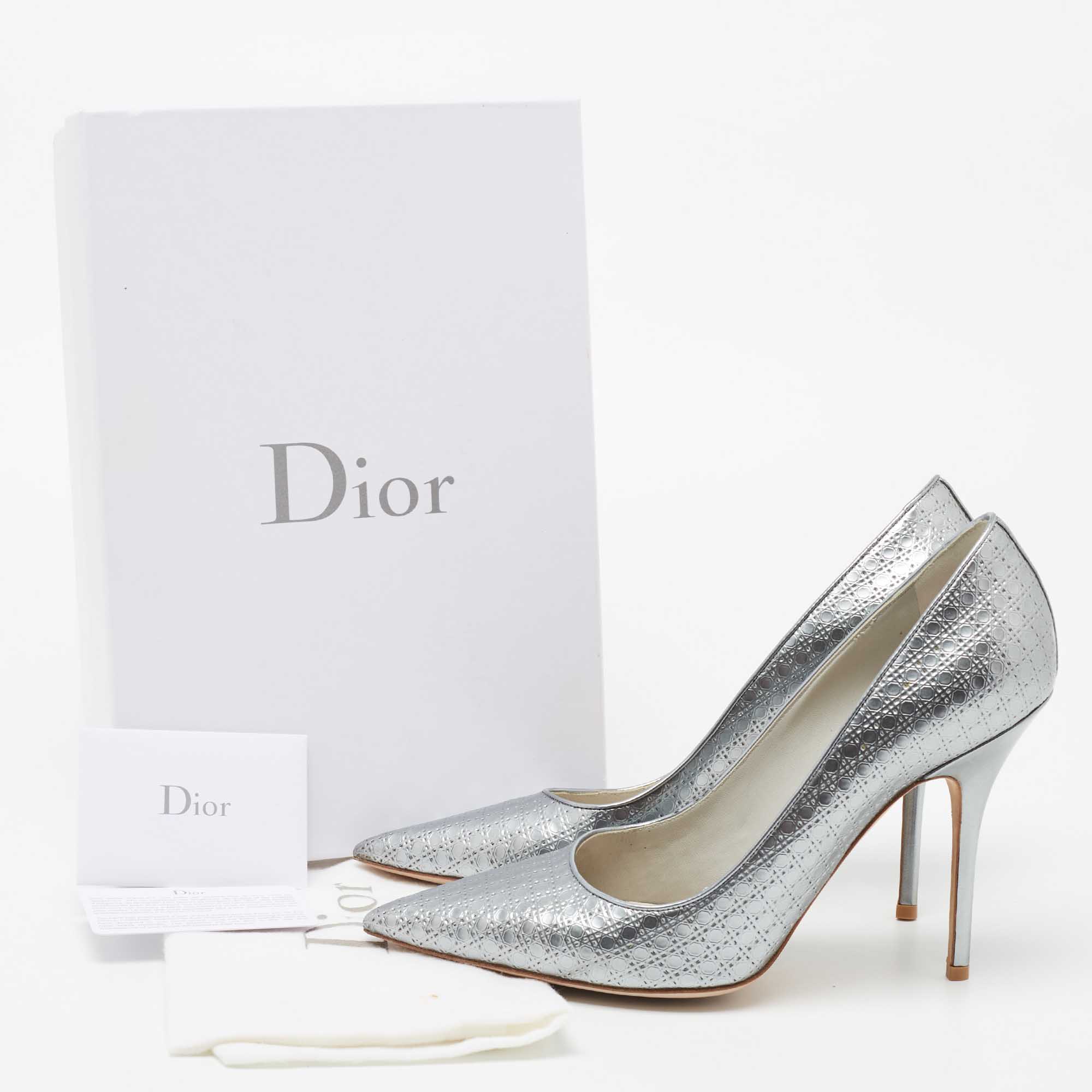 Christian Dior Silver Micro Cannage Cherie Pointed Toe 39 – The Closet