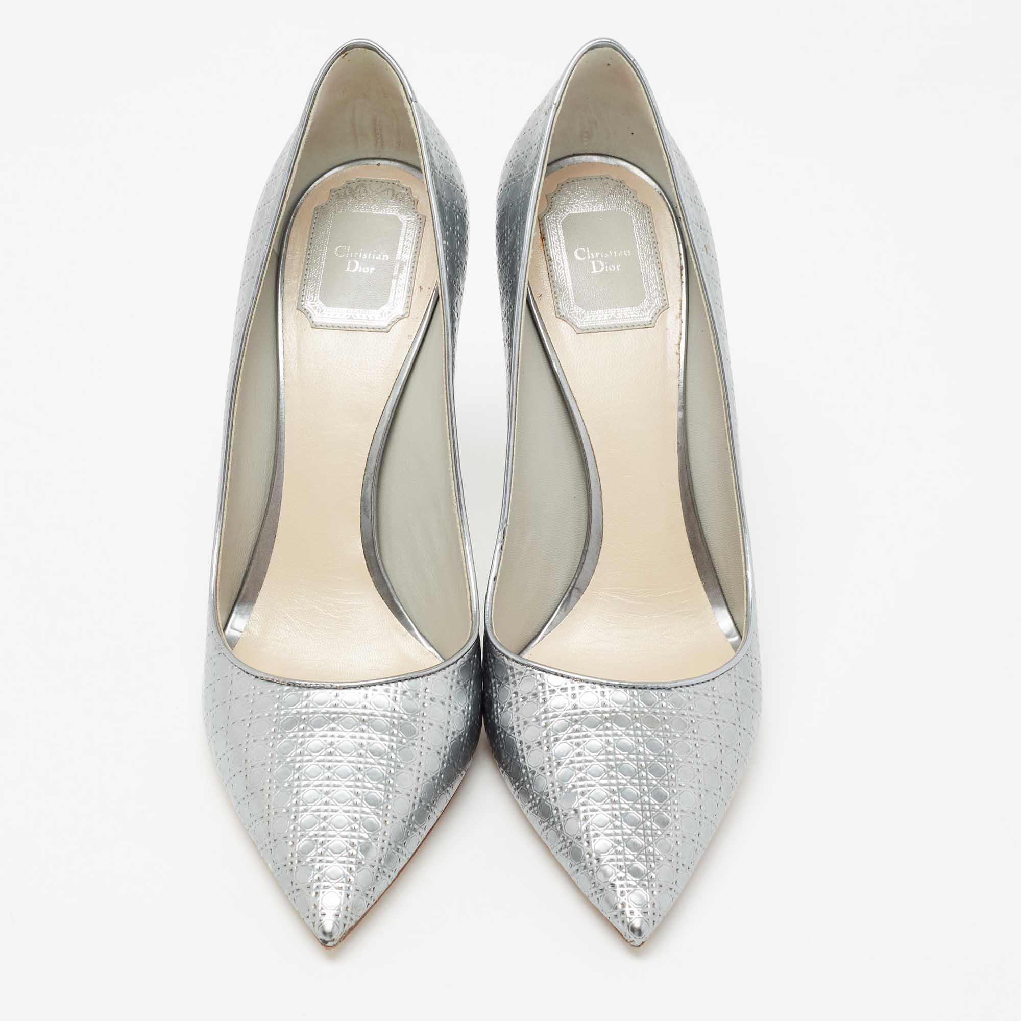 Christian Dior Silver Micro Cannage Cherie Pointed Toe 39 – The Closet