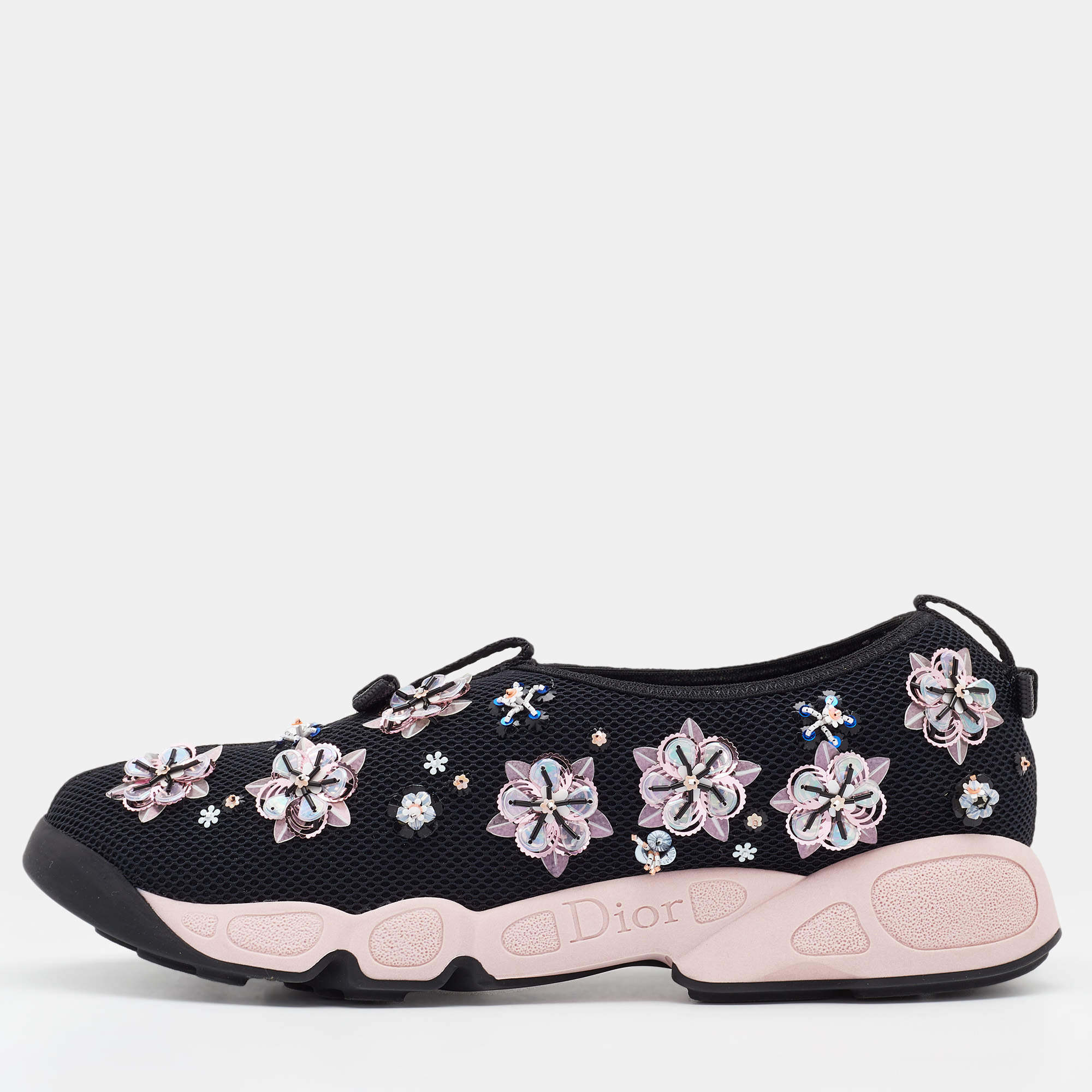 Pre Owned Dior Black Mesh Fusion Embellished Slip On Sneakers Size 39