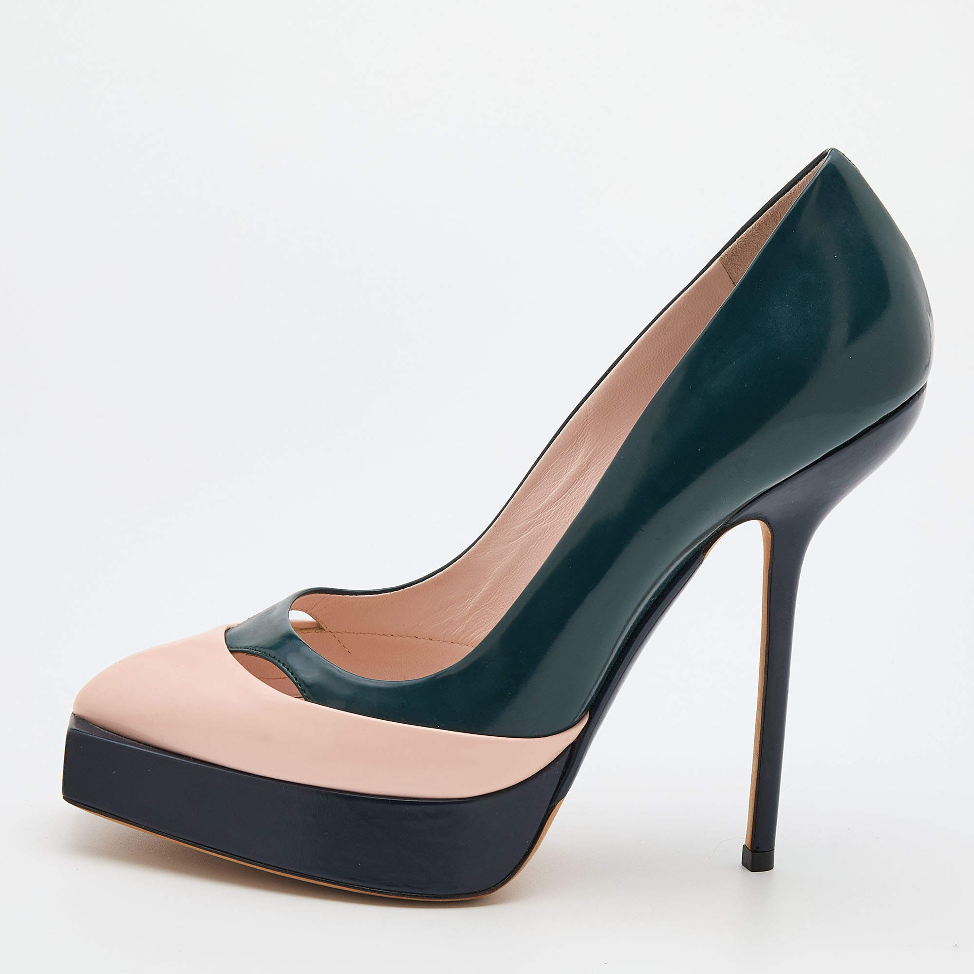 Pre Owned Dior Tricolor Leather Square Sole Platform Pumps Size 39