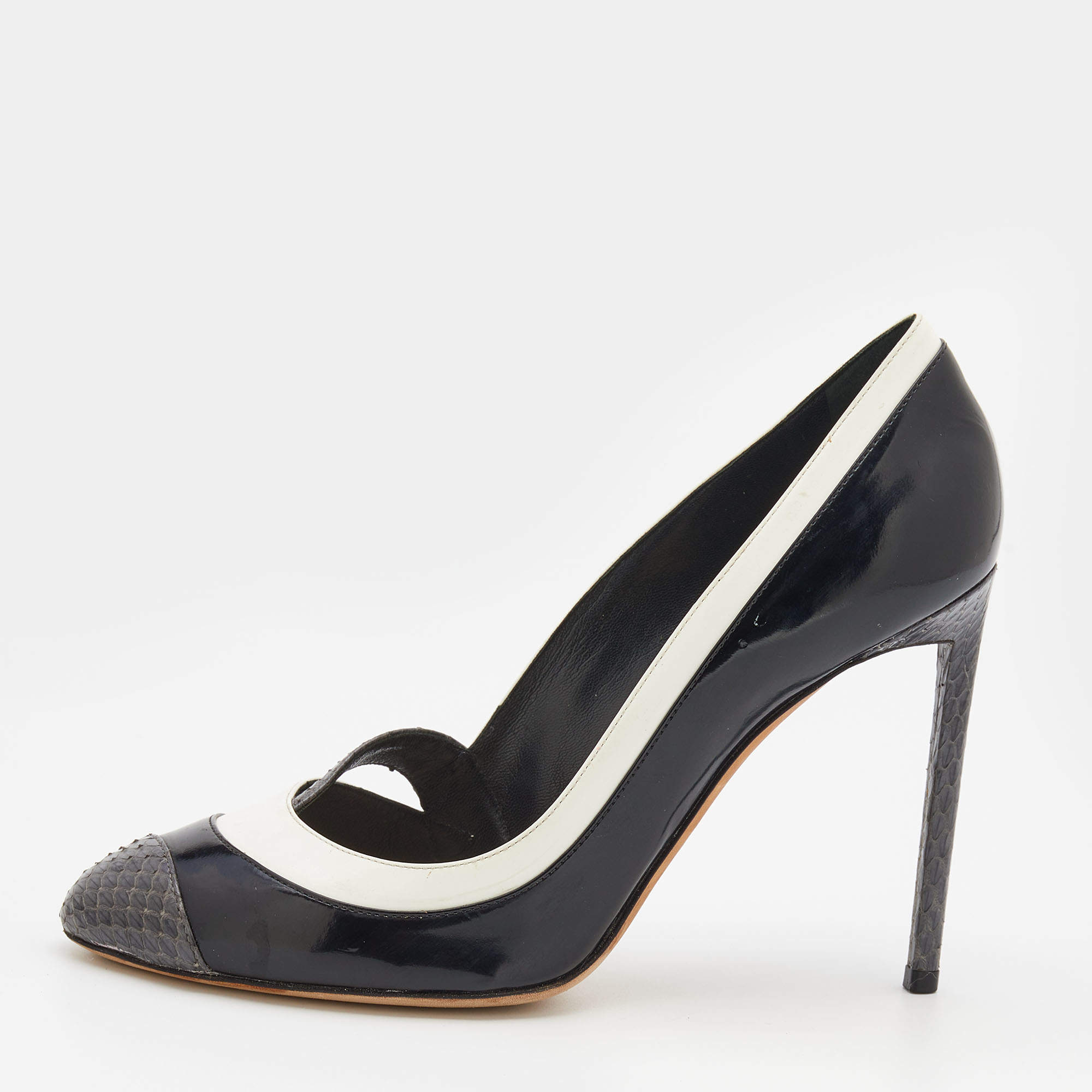 Pre Owned Dior Multicolor Leather And Snakeskin Cap Toe Pumps Size 38.5