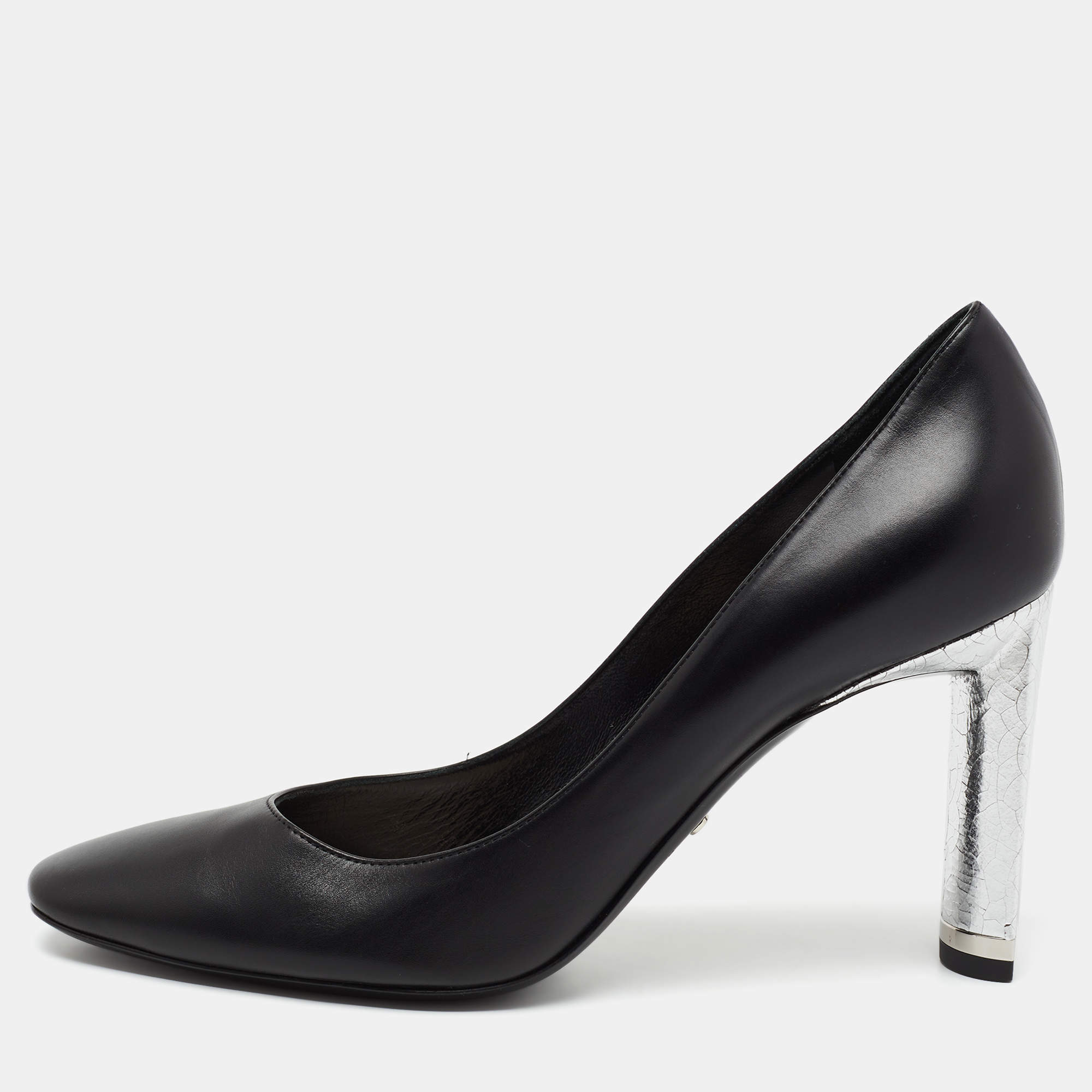Pre Owned Dior Black Leather Blook Heel Pumps Size 39.5