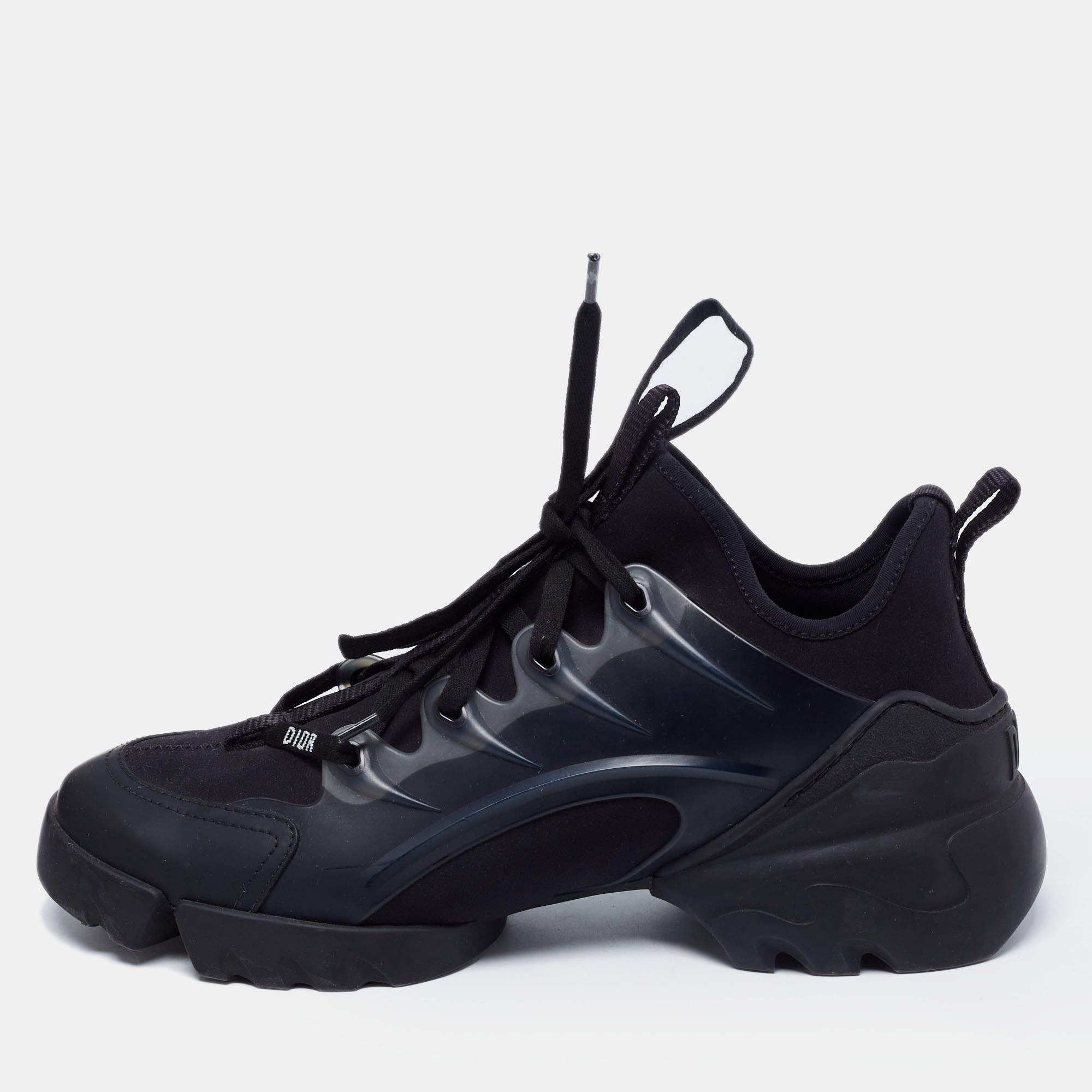 مملوكة مسبقًا Dior Black Leather, Neoprene and Rubber D-connect Low-Top Sneakers Size 40