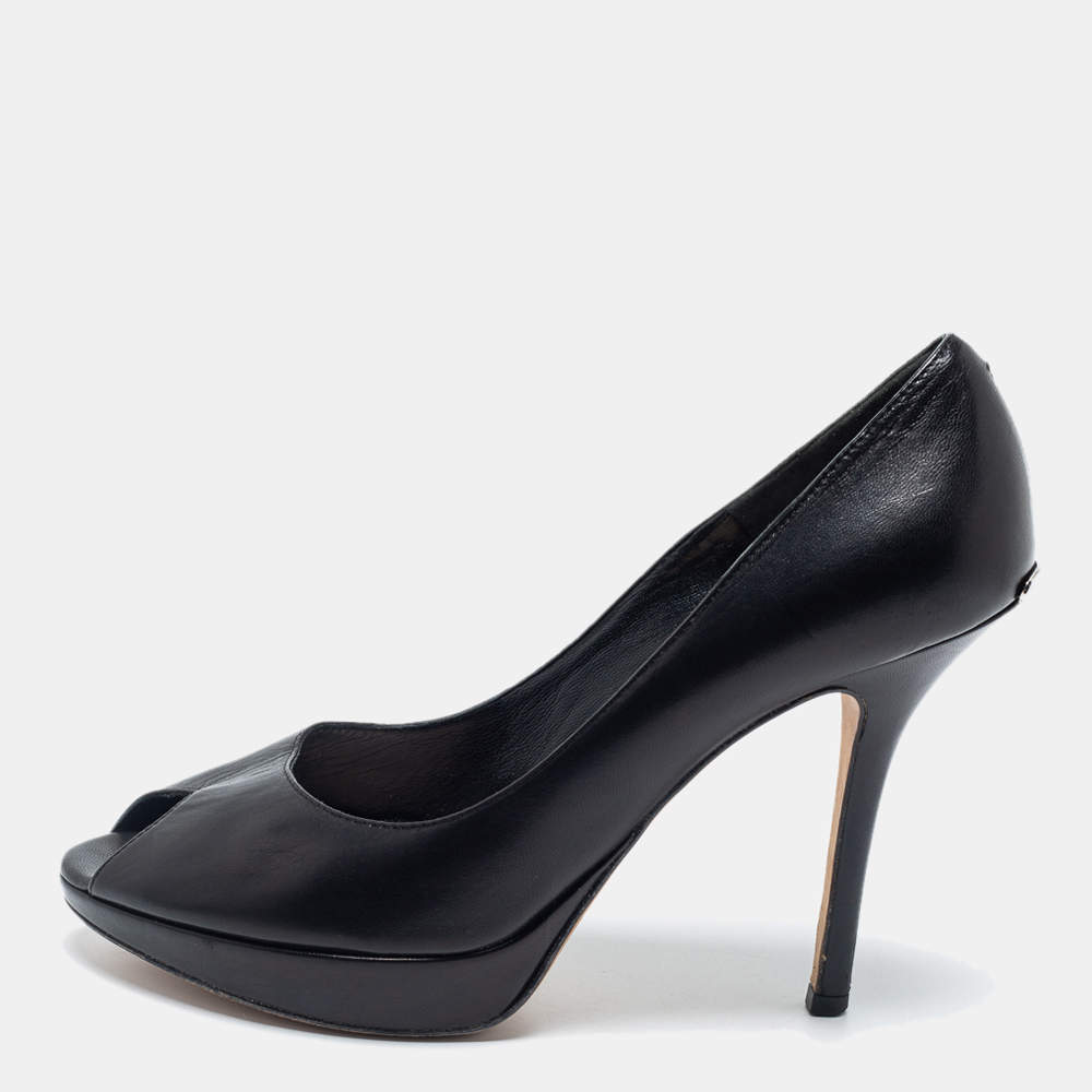 Pre Owned Dior Black Leather Miss Dior Peep-Toe Platform Pumps Size 38