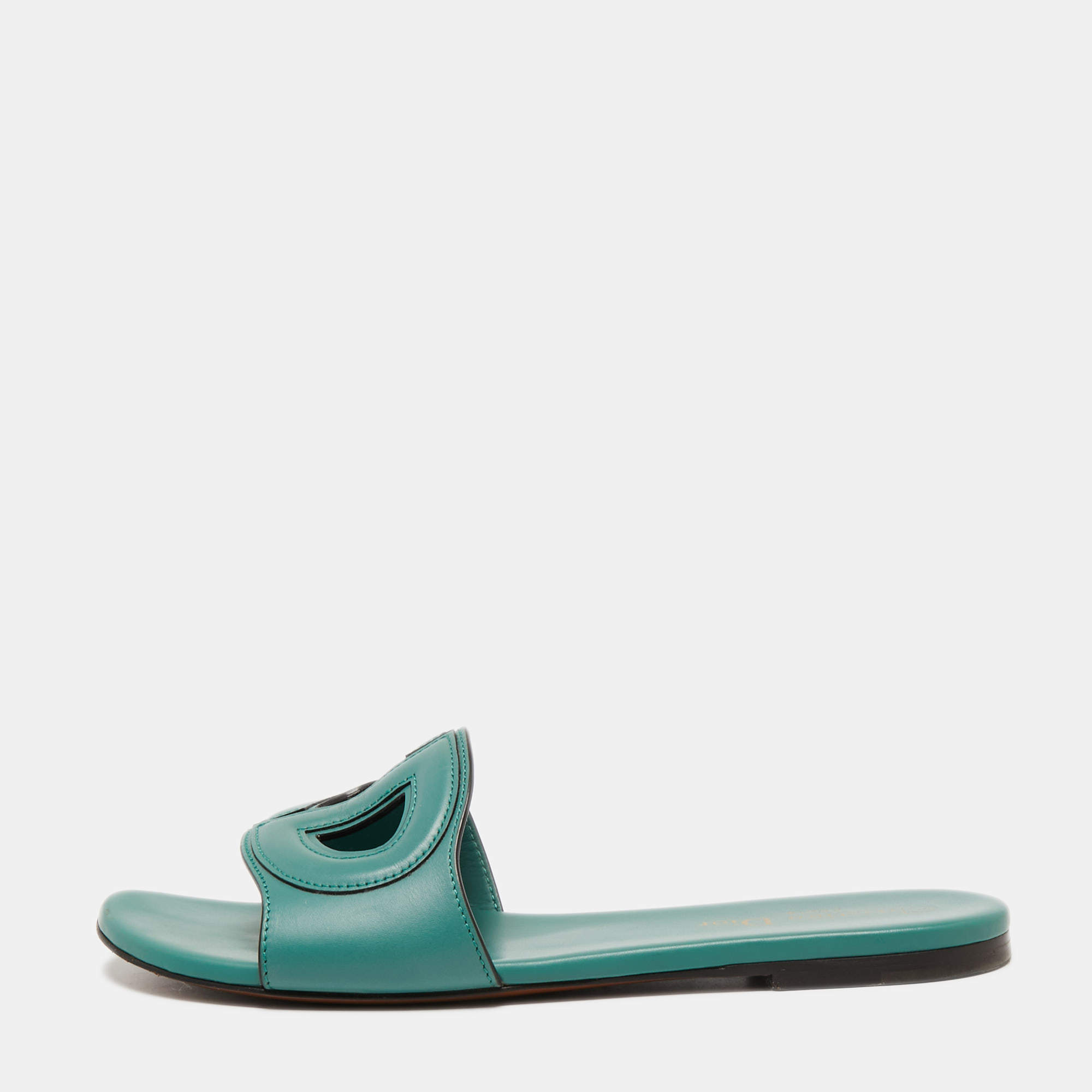 Pre Owned Dior Green Leather D Club  Flat  Sandals Size 38