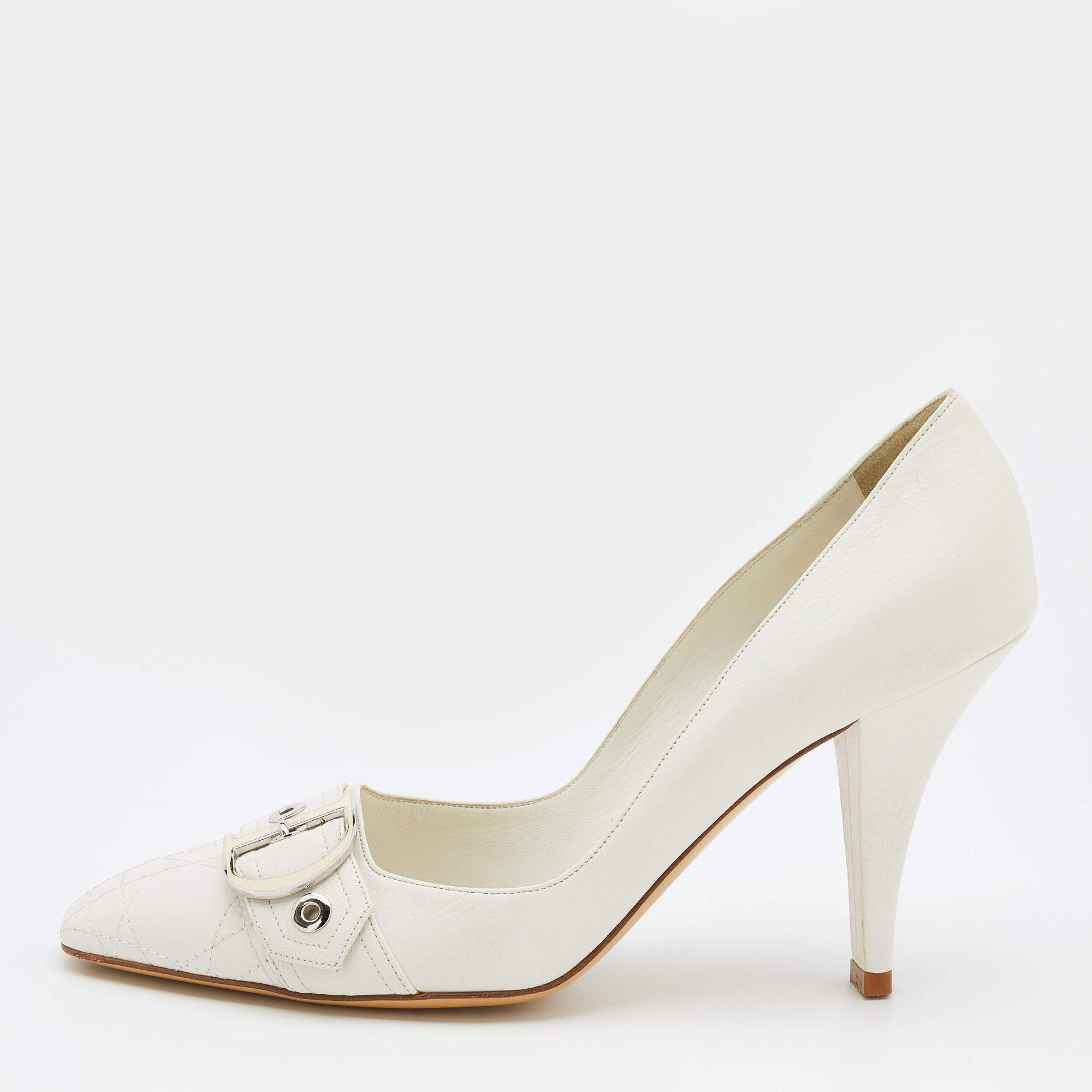 Dior White Cannage Leather Buckle Detail Pumps Size 40