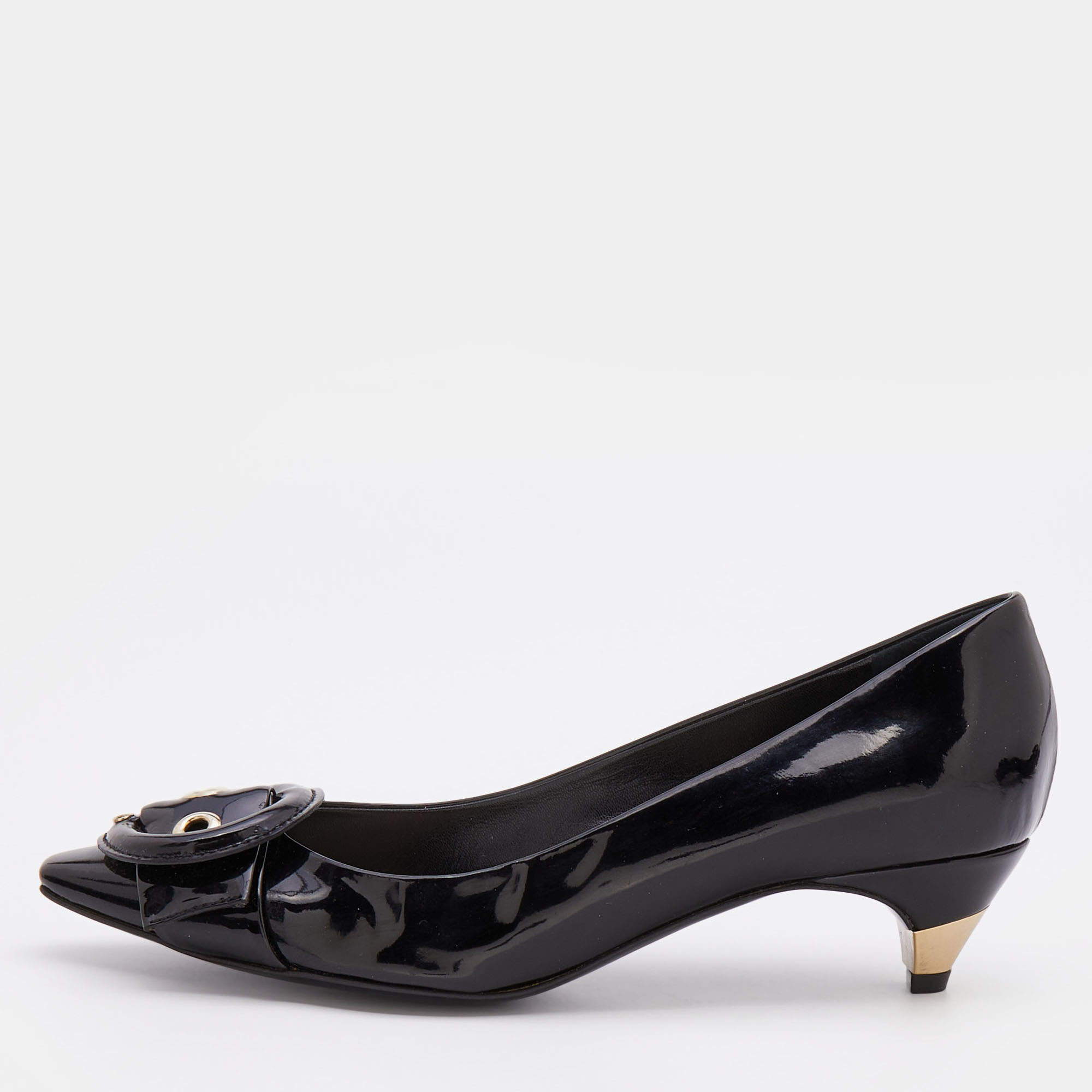 Pre Owned Dior Black Patent Leather Buckle Detail Pumps Size 39