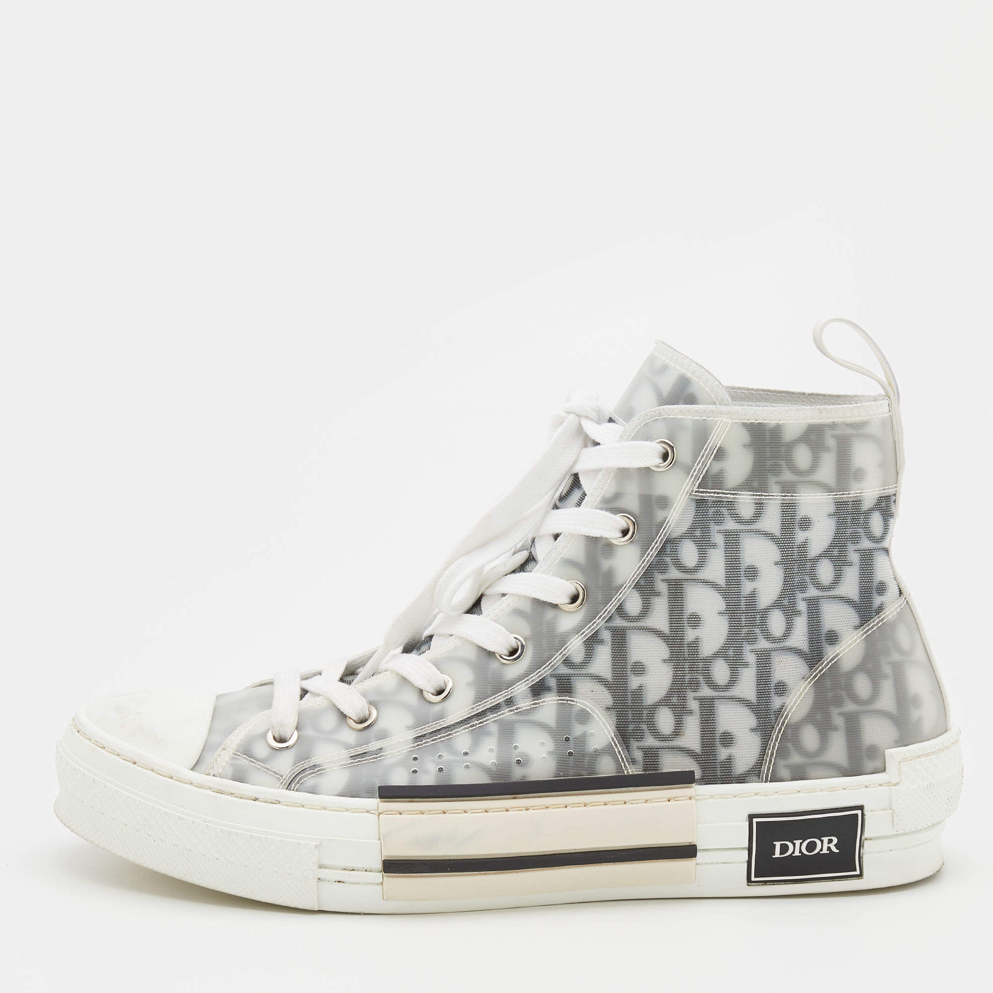 مملوكة مسبقًا Dior White/Grey Oblique Mesh and Rubber B23 High Top Sneakers Size 41