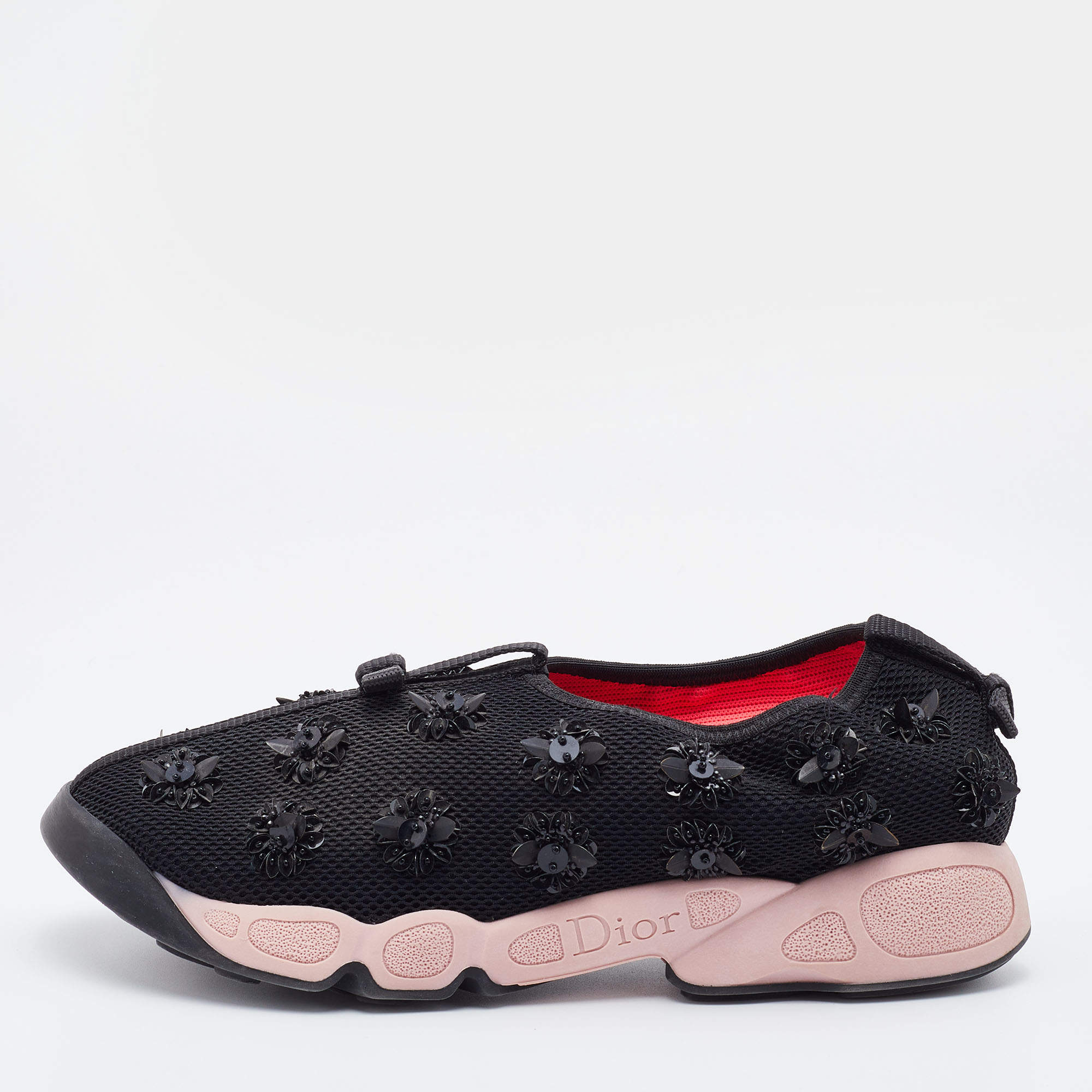 Pre Owned Dior Black Mesh Fusion Embellished Sneakers Size 38.5