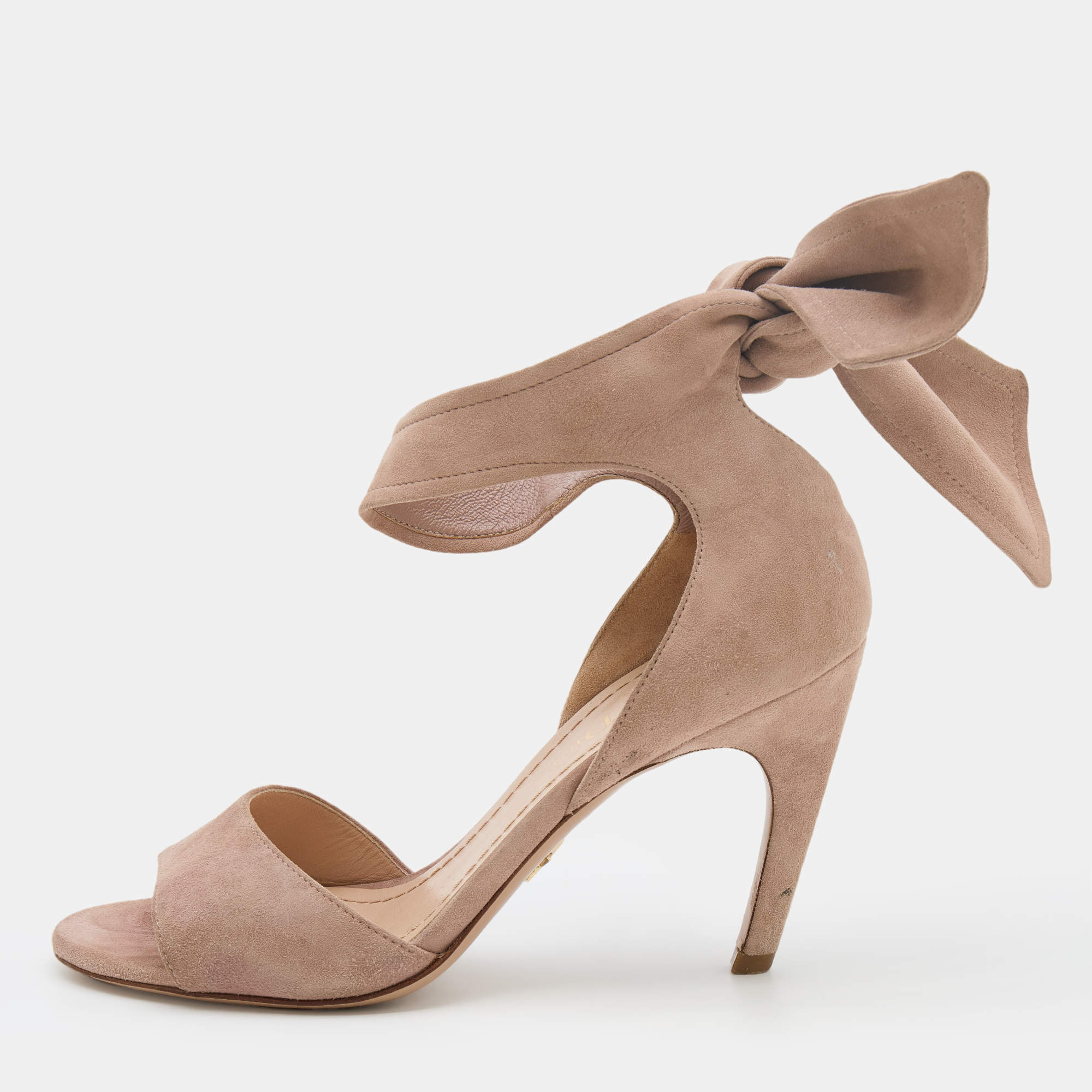 Pre Owned Dior Beige Suede La Belle Open Toe Sandals Size 35