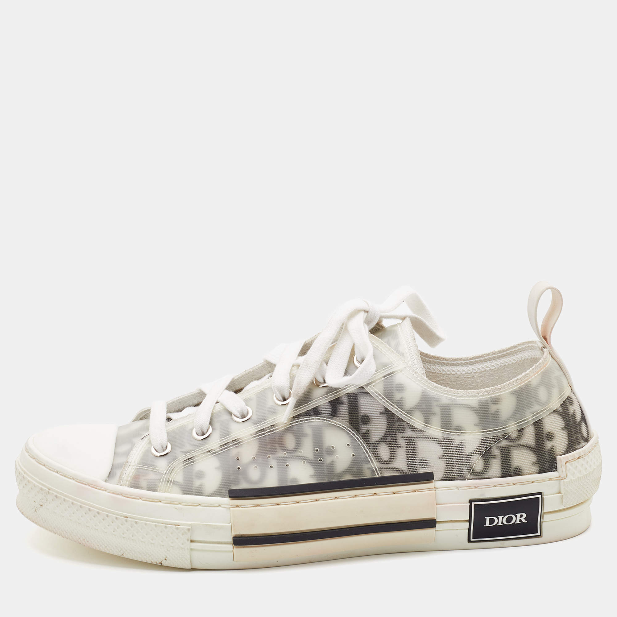Pre Owned Dior White/Grey Oblique Mesh and Rubber B23 Low Top Sneakers Size 41