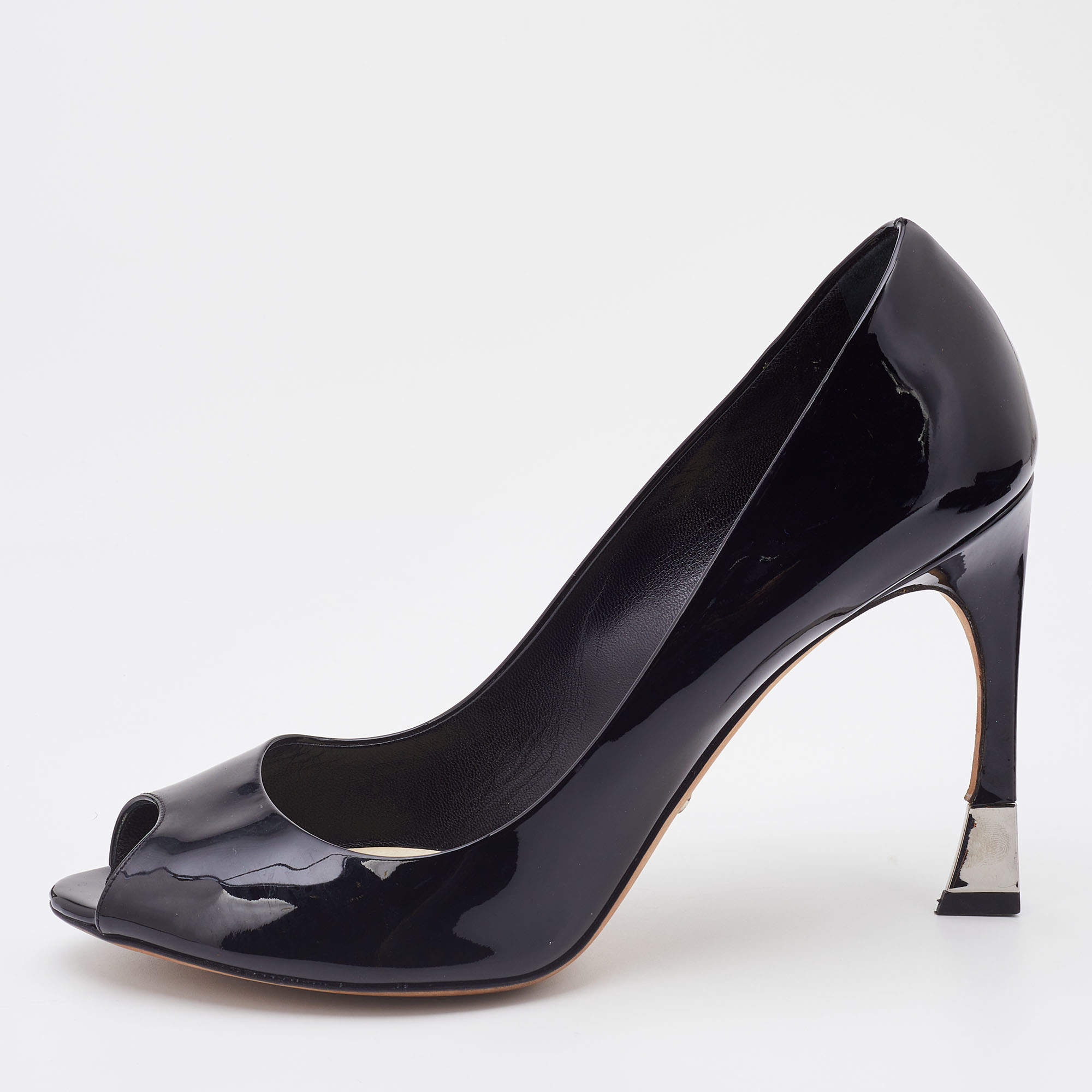 Dior Black Patent Leather Peep Toe Pumps Size 42