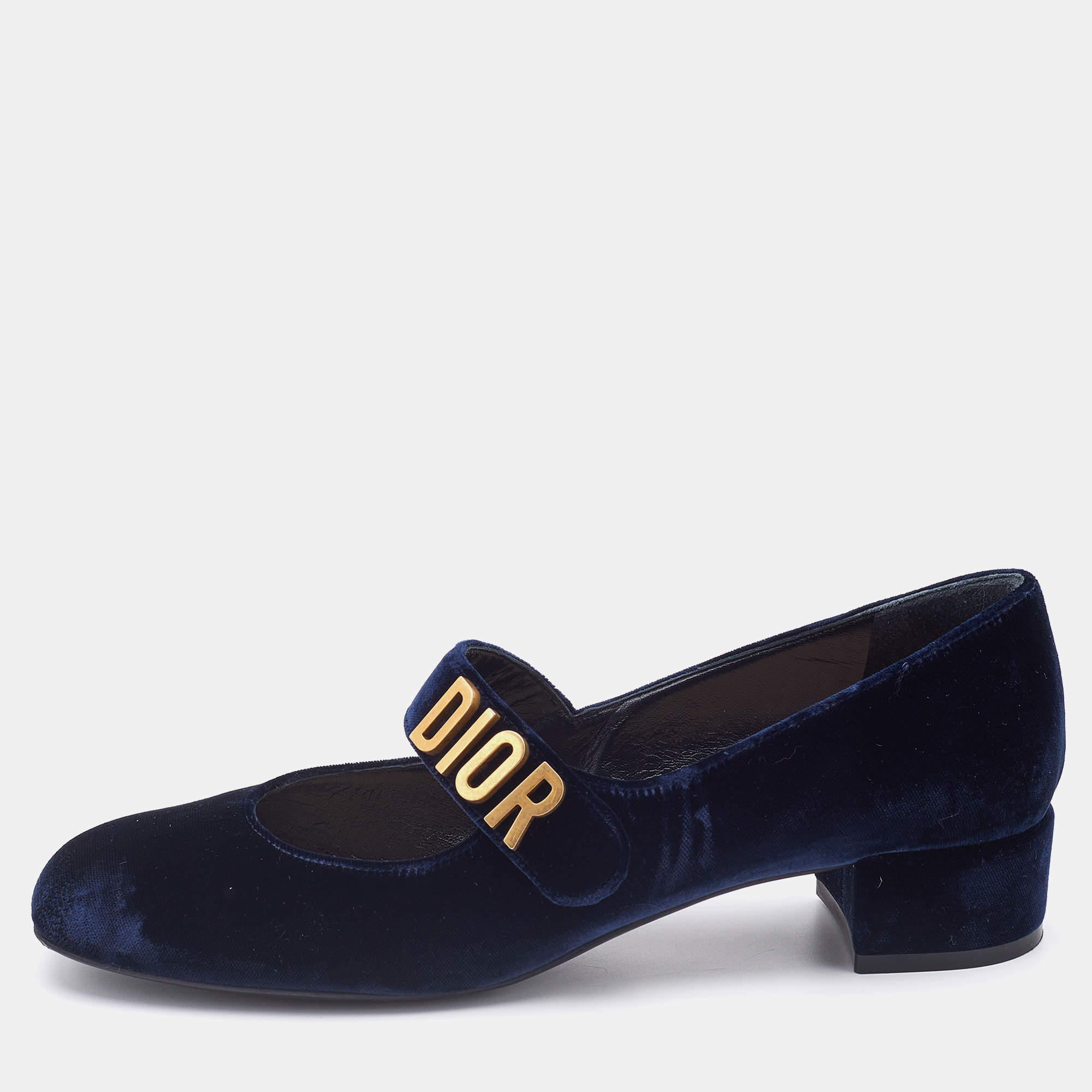Pre Owned Dior Navy Blue Velvet Baby-D Mary Jane Pumps Size 38
