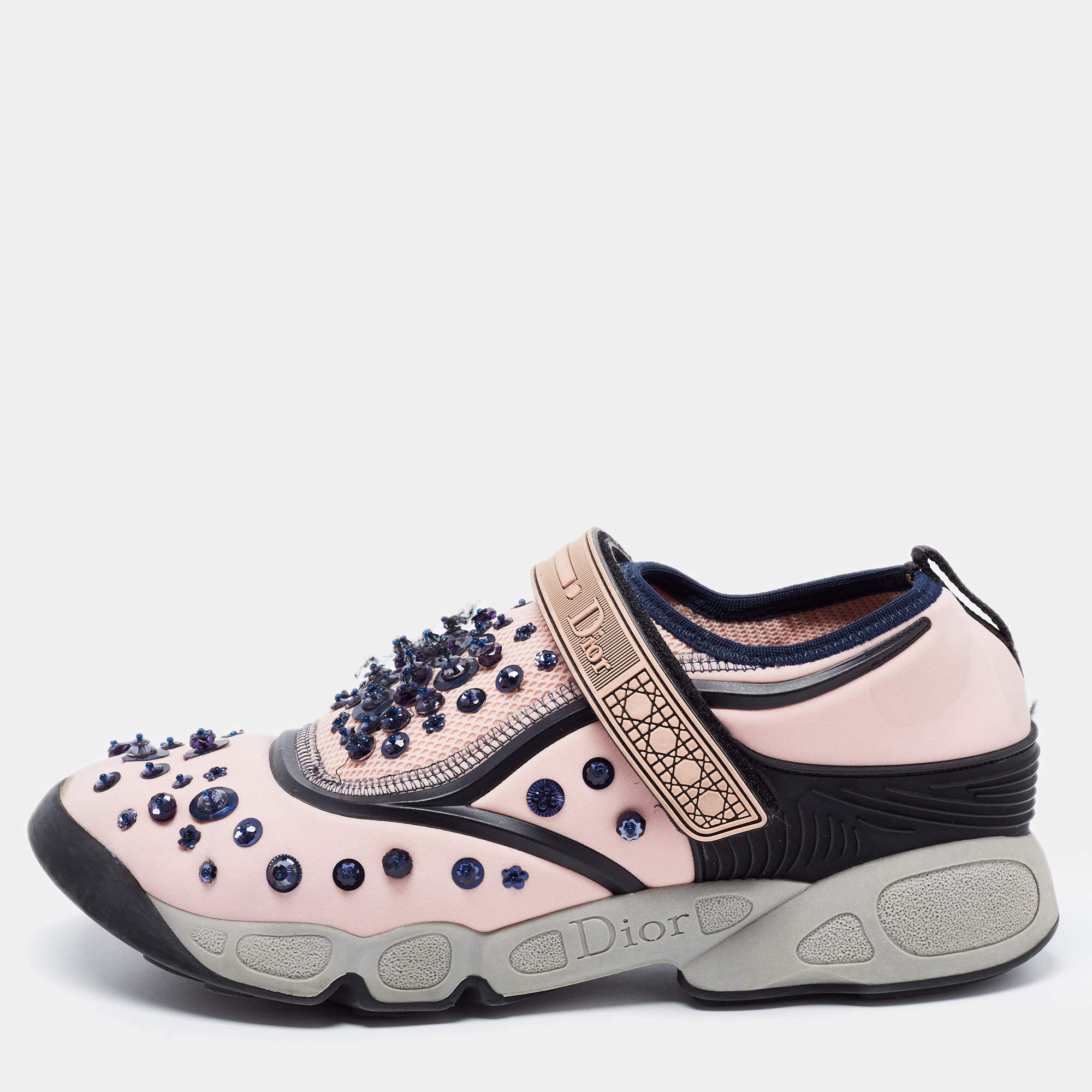 Pre Owned Dior Pink Nylon Embellished Fusion Sneakers Size 39