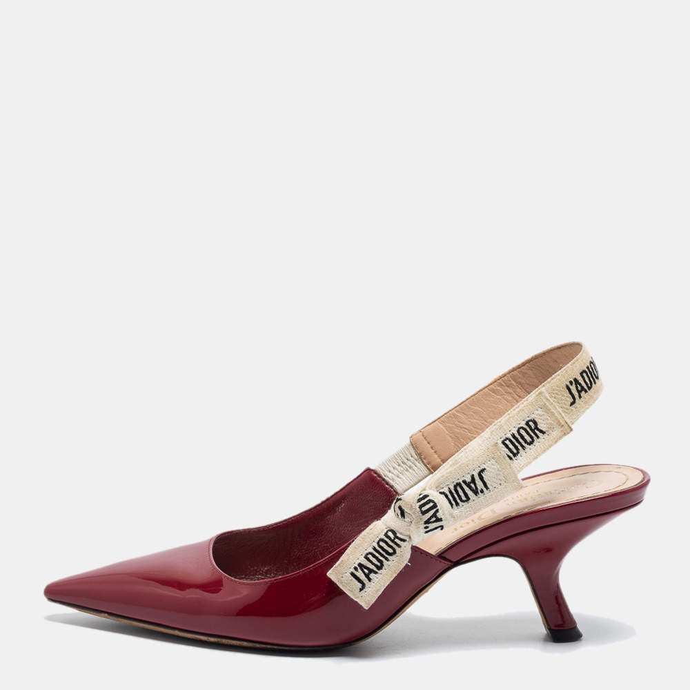 Dior Burgundy Patent Leather J'adior Slingback Pumps Size 35.5