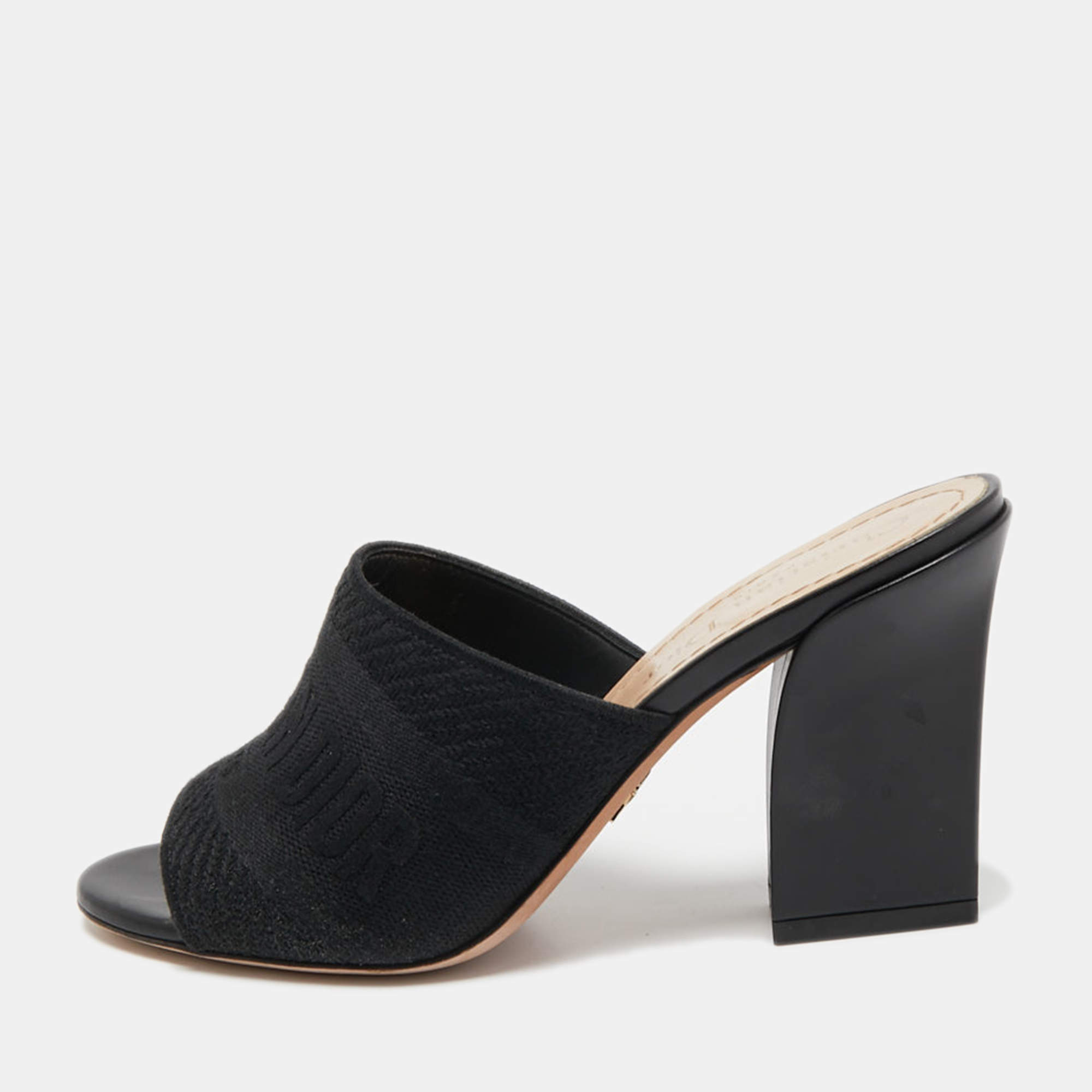 Pre Owned Dior Black Canvas Dway Embroidered Mules Size 35