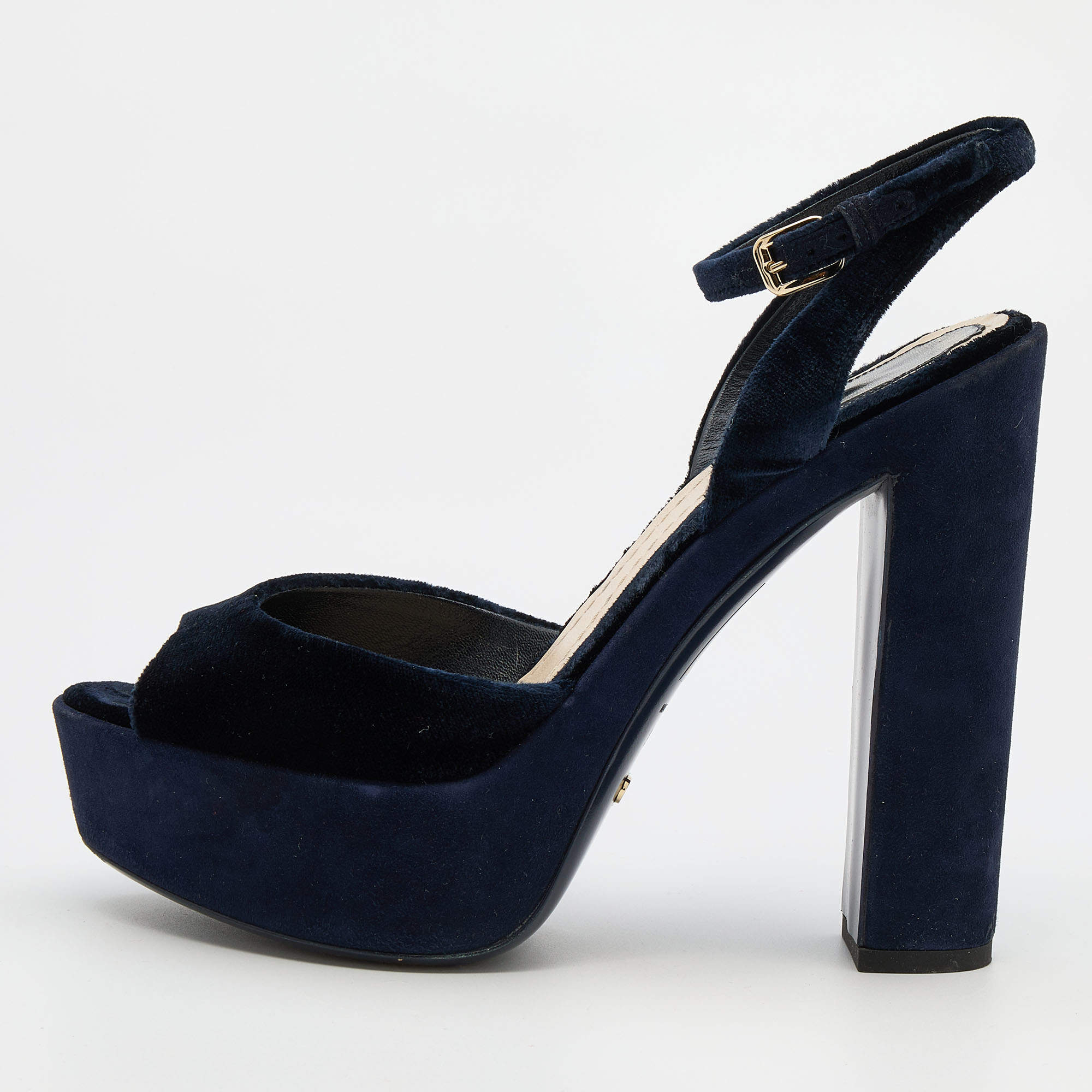 Dior Navy Blue Velvet Open Toe Platform Ankle Strap Sandals Size 38.5 ...