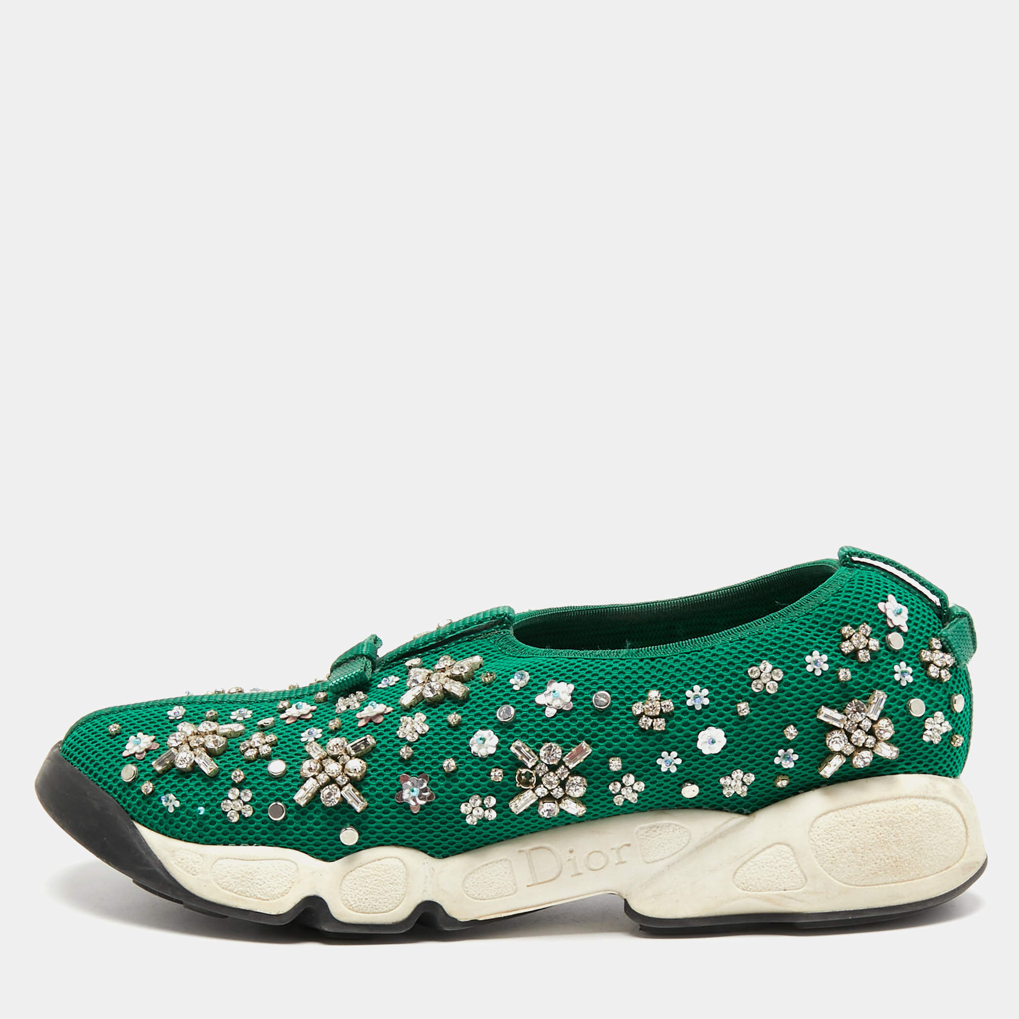 Pre Owned Dior Green Mesh Fusion Sneakers Size 37.5
