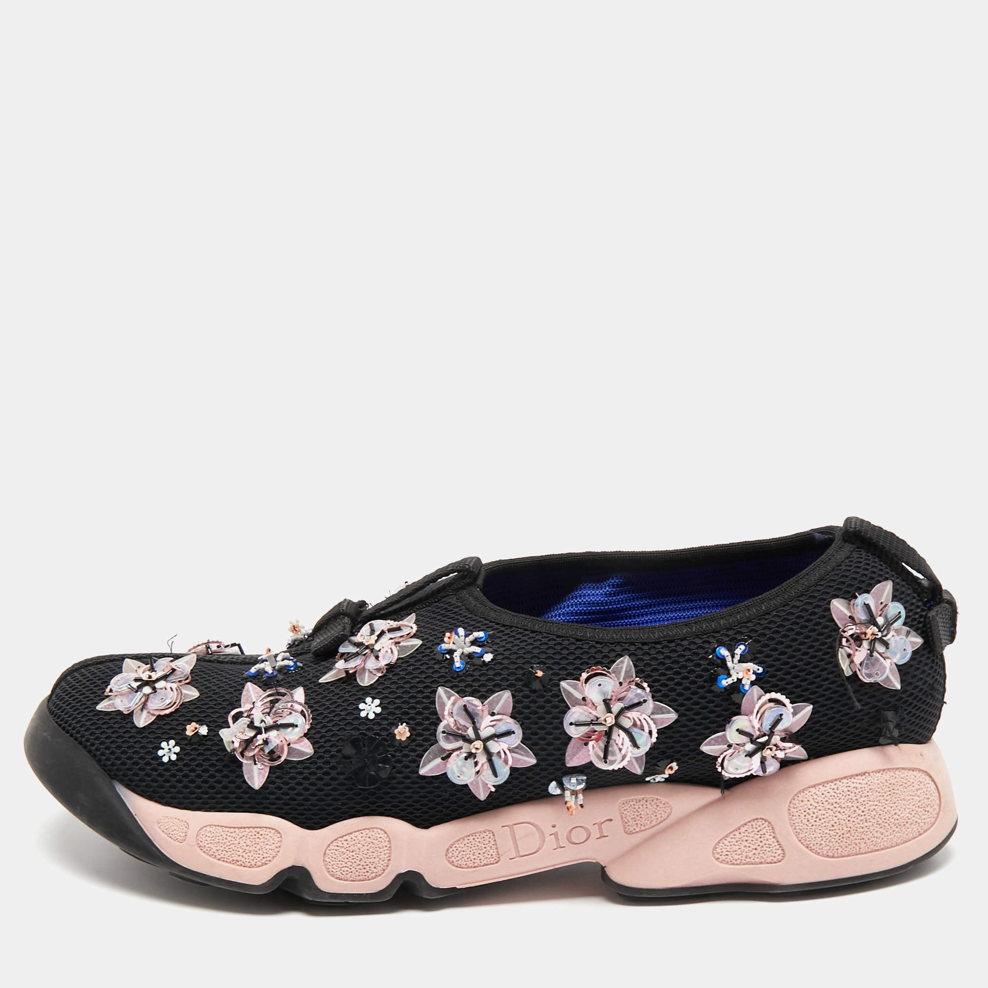 Pre Owned Dior Black Mesh Fusion Sneakers Size 38
