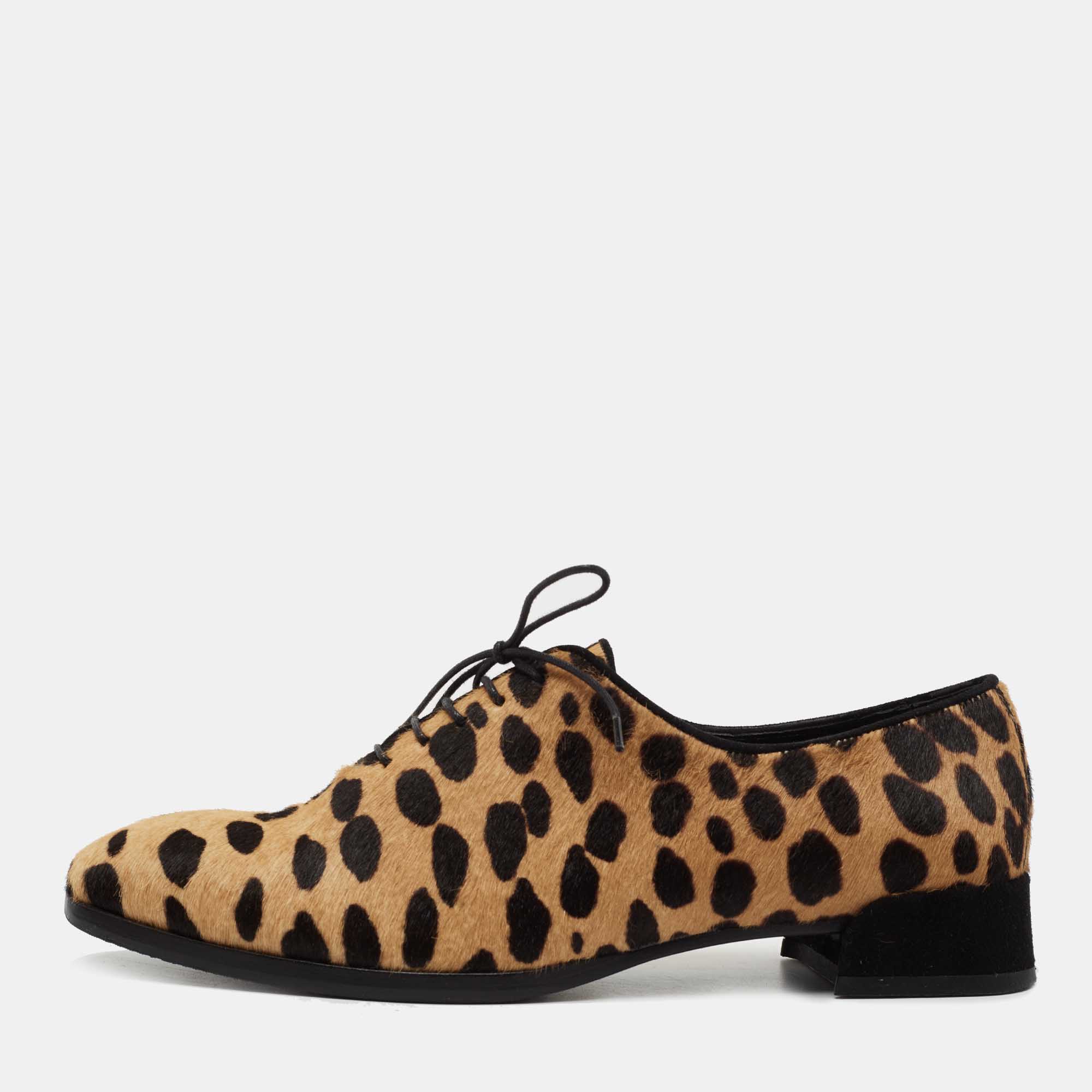 Christian Louboutin Leopard Print Calf Hair Zazou Oxfords Size 37