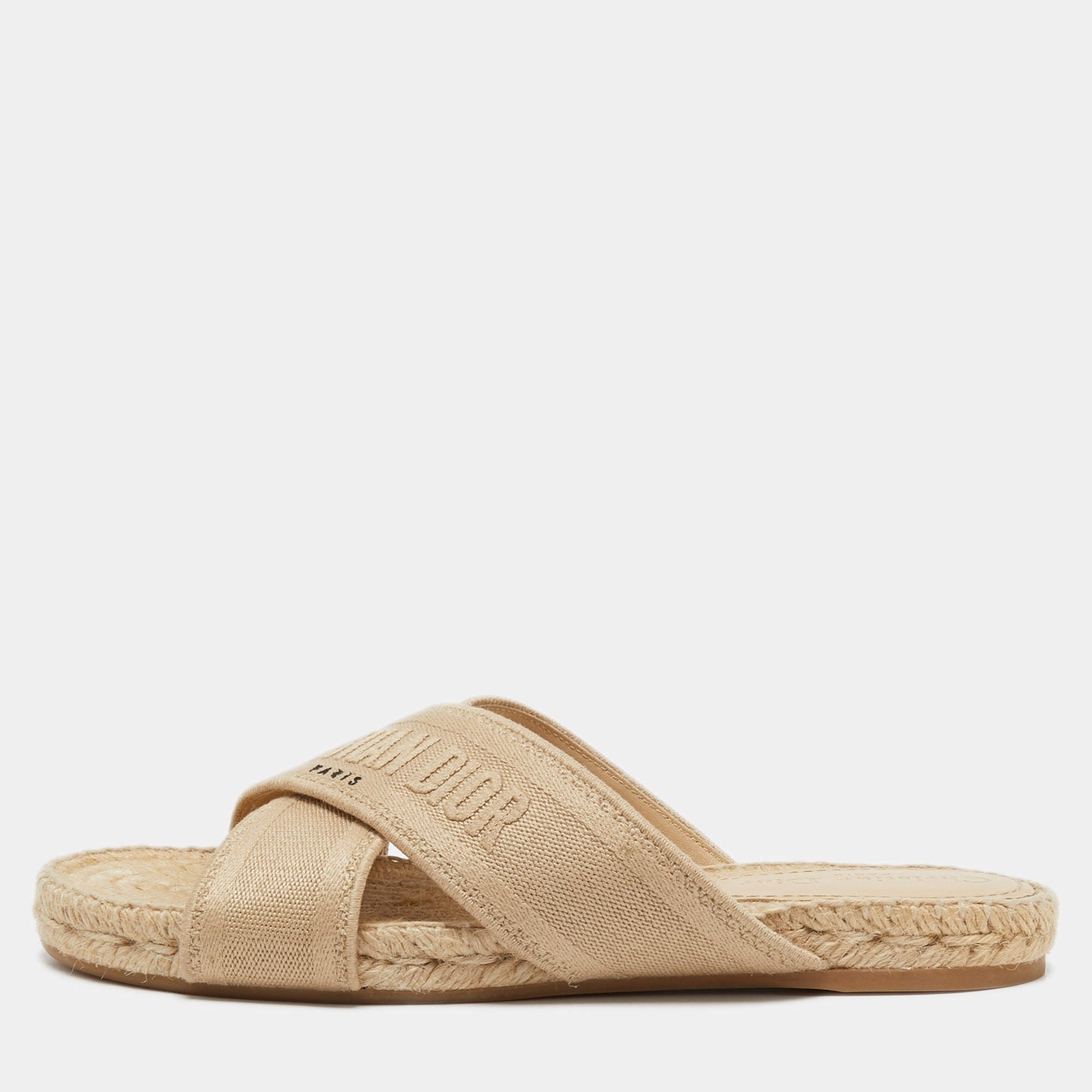 Dior Beige Fabric Criss Cross Flat Espadrilles Size 39.5