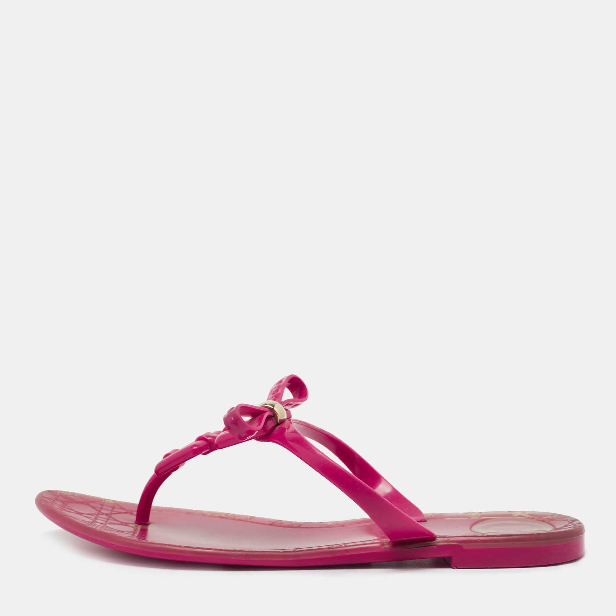 Dior Pink Rubber Bow Thong Flats Size 37