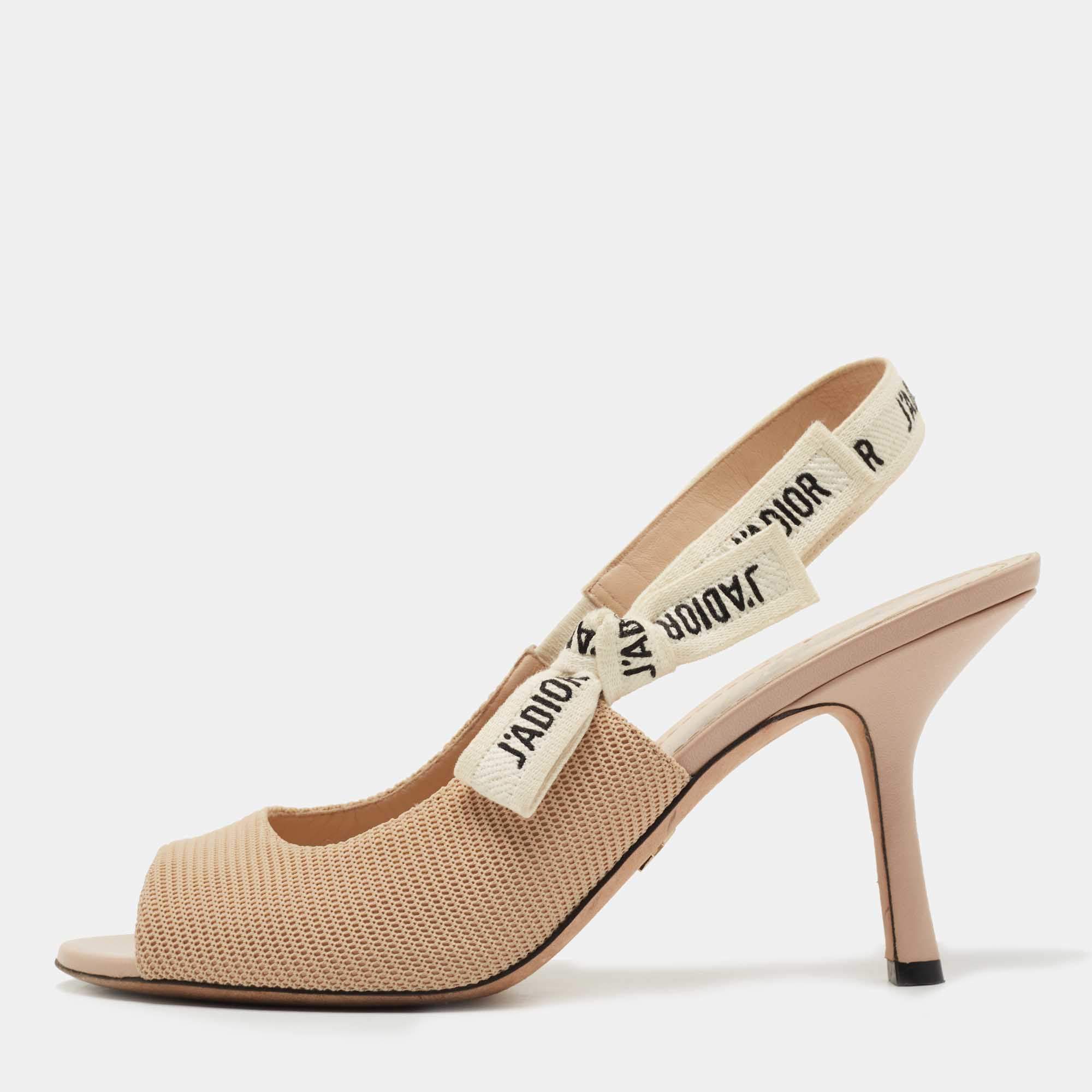 Dior Beige Fabric Jadior Peep Toe Slingback Pumps Size 40