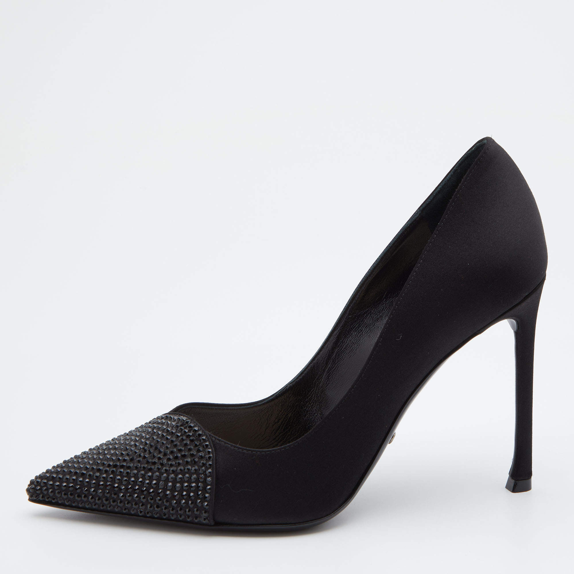Dior Black Satin Songe Crystal Embellished Pointed Toe Pumps Size 37