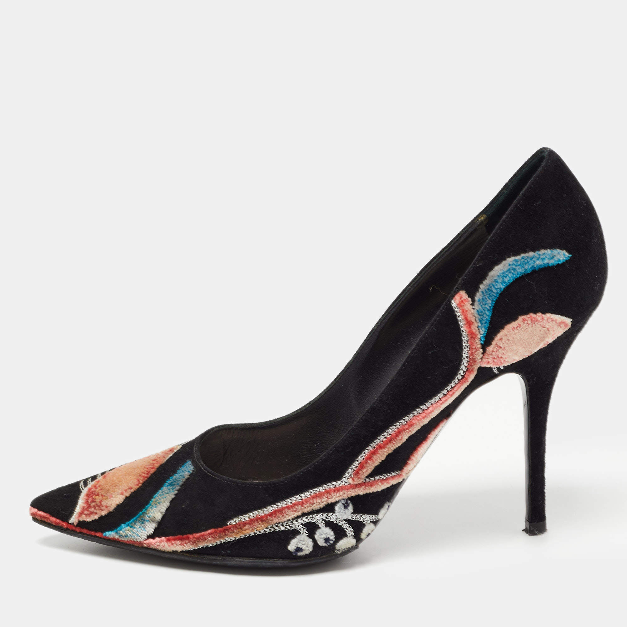 Pre Owned Dior Black Suede Embroidered Pumps Size 40