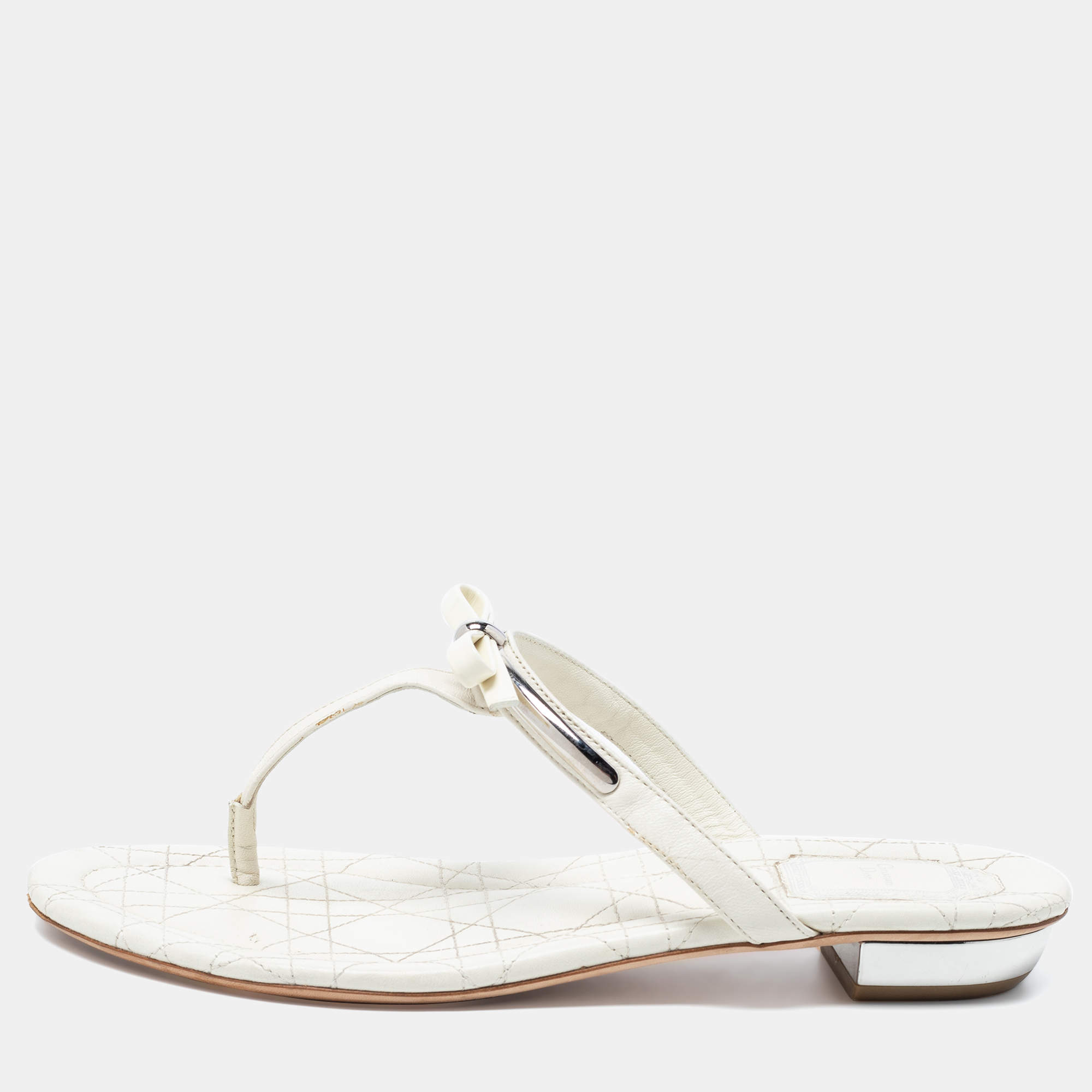 Dior White Leather Bow Thong Flats Size 39