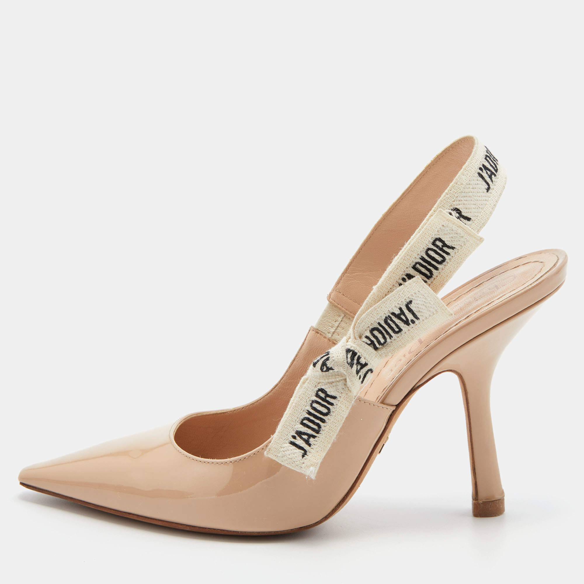 Dior Beige Patent Leather J'adior Slingback Pumps Size 36
