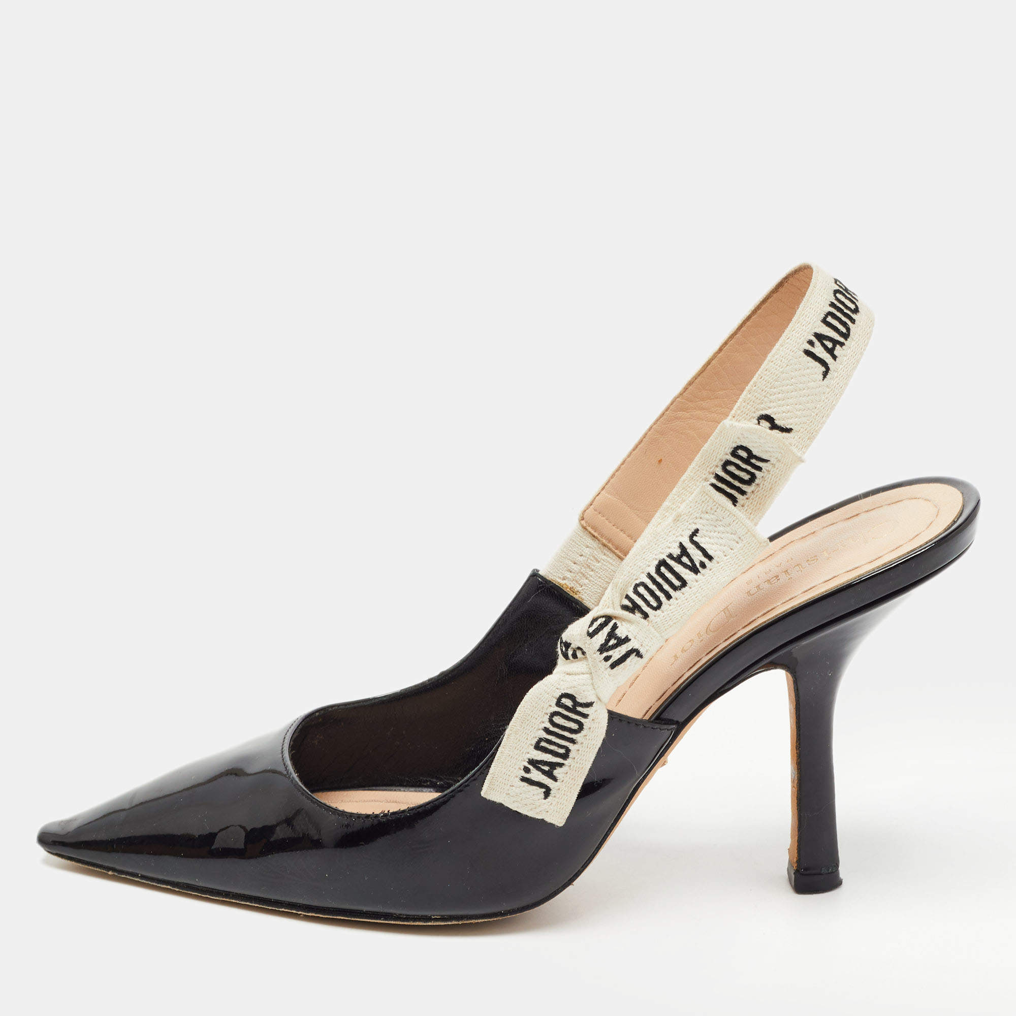 Dior Black Patent Leather J'adior Slingback Pumps Size 36 